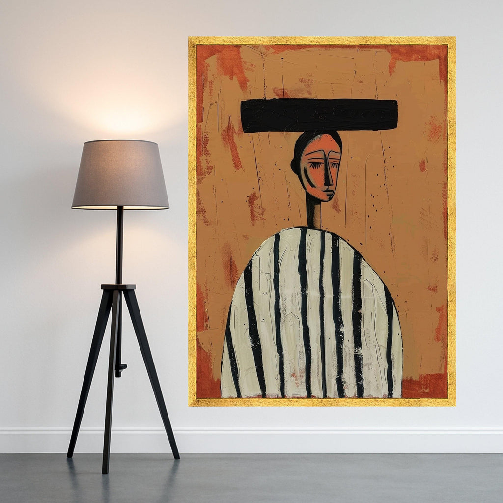 Minimalist Figure Canvas, Striped Outfit Wall Art, Abstract Human Form, Modern Art Decor Ready To Hang,