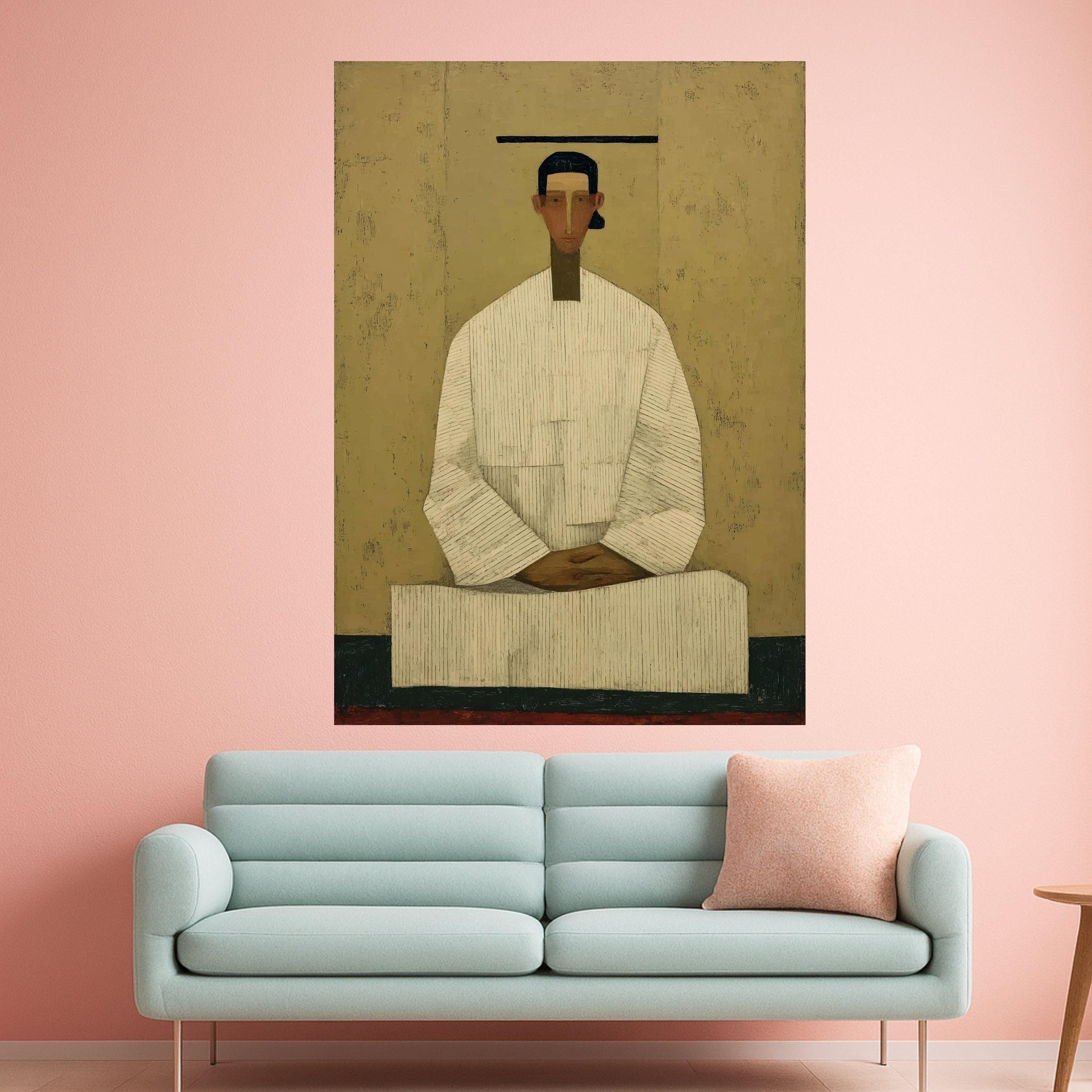 Minimalist Figure Canvas, Striped Outfit, Modern Wall Art, Abstract Figure Painting, Home Decor Canvas Ready To Hang,