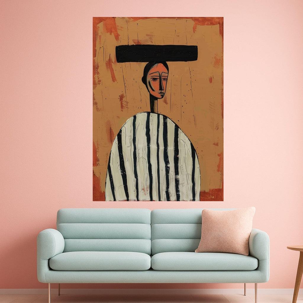 Minimalist Figure Canvas, Striped Outfit Wall Art, Abstract Human Form, Modern Art Decor Ready To Hang,
