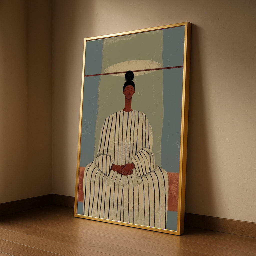 Minimalist Figure Canvas, Striped Outfit Wall Art, Modern Abstract Canvas, Contemporary Home Decor Ready To Hang,