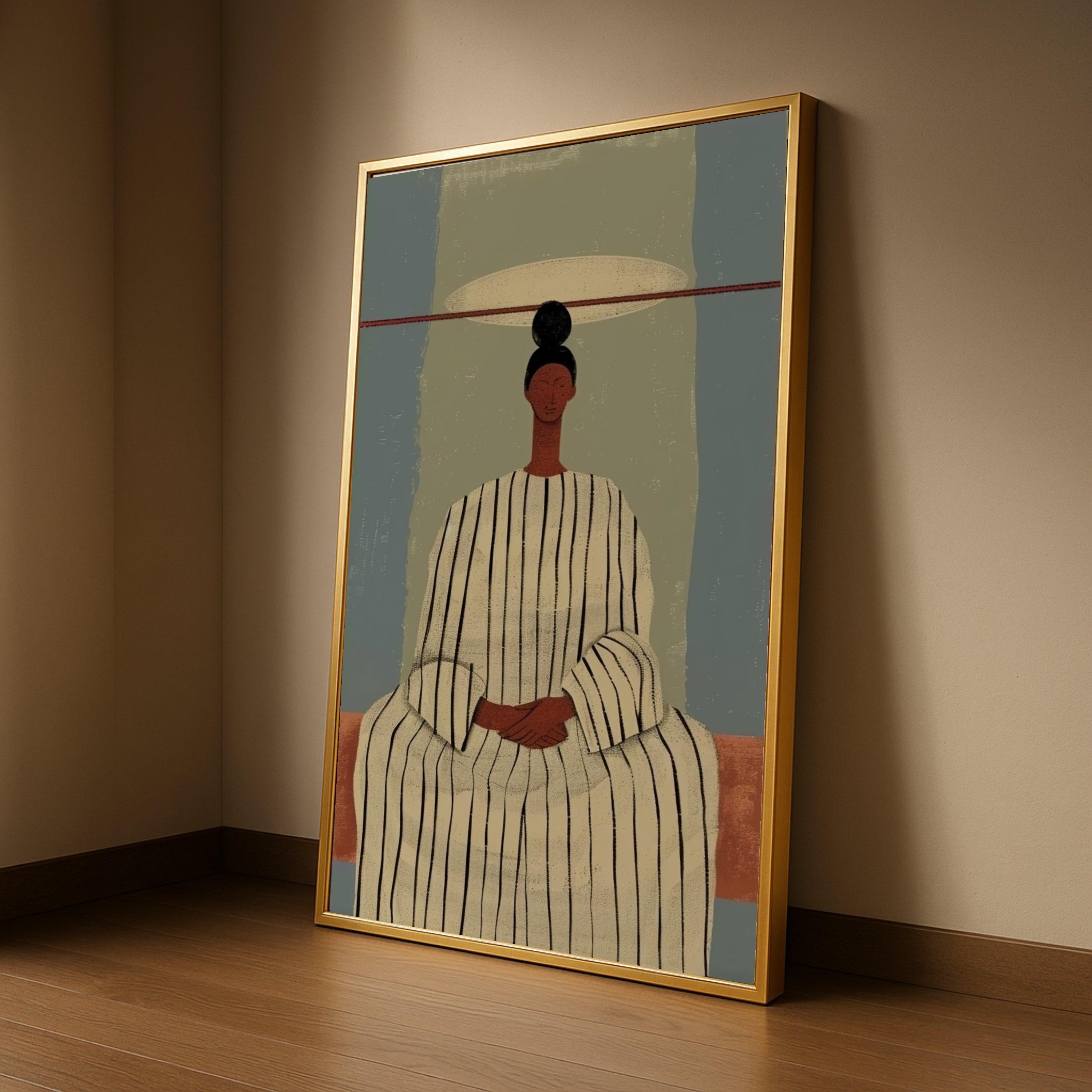 Minimalist Figure Canvas, Striped Outfit Wall Art, Modern Abstract Canvas, Contemporary Home Decor Ready To Hang,