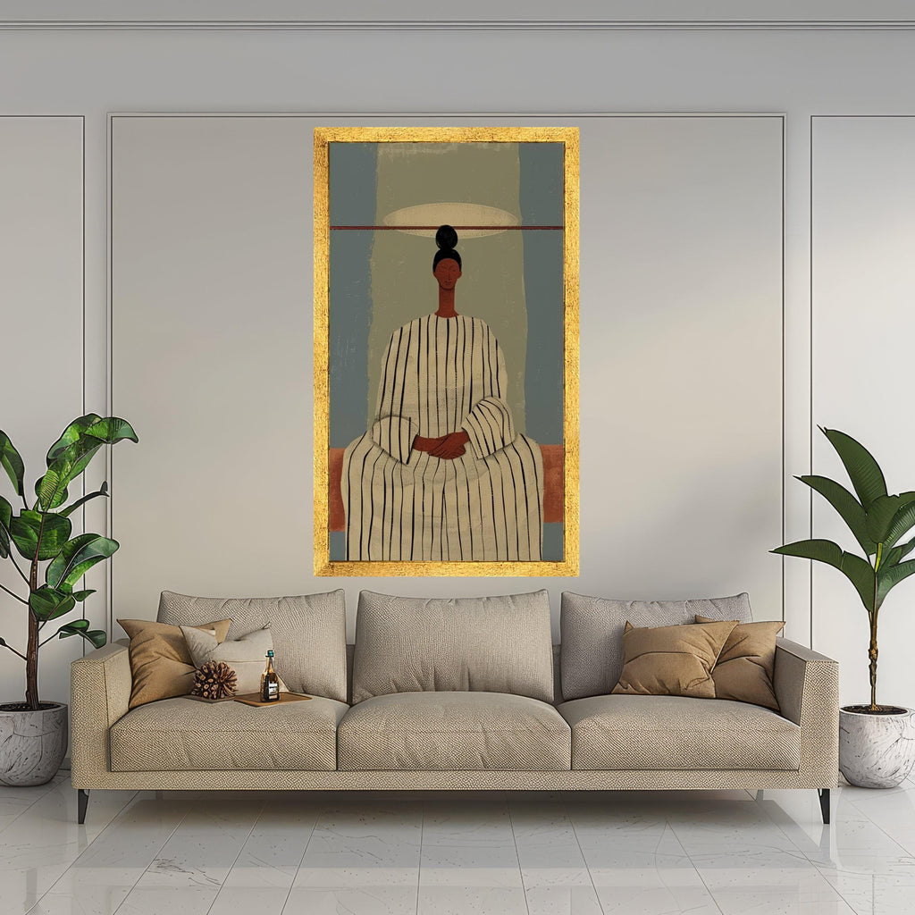 Minimalist Figure Canvas, Striped Outfit Wall Art, Modern Abstract Canvas, Contemporary Home Decor Ready To Hang,