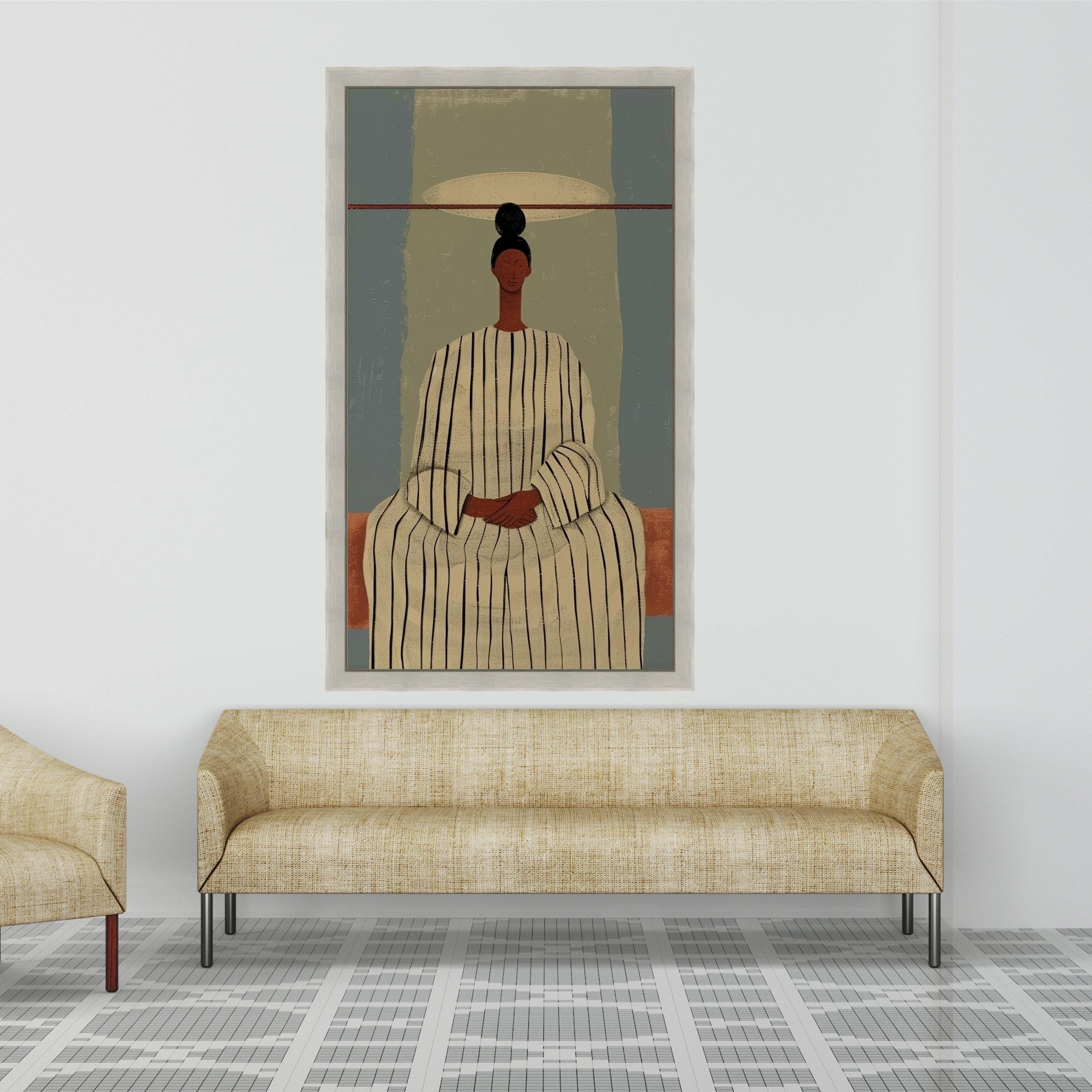 Minimalist Figure Canvas, Striped Outfit Wall Art, Modern Abstract Canvas, Contemporary Home Decor Ready To Hang,
