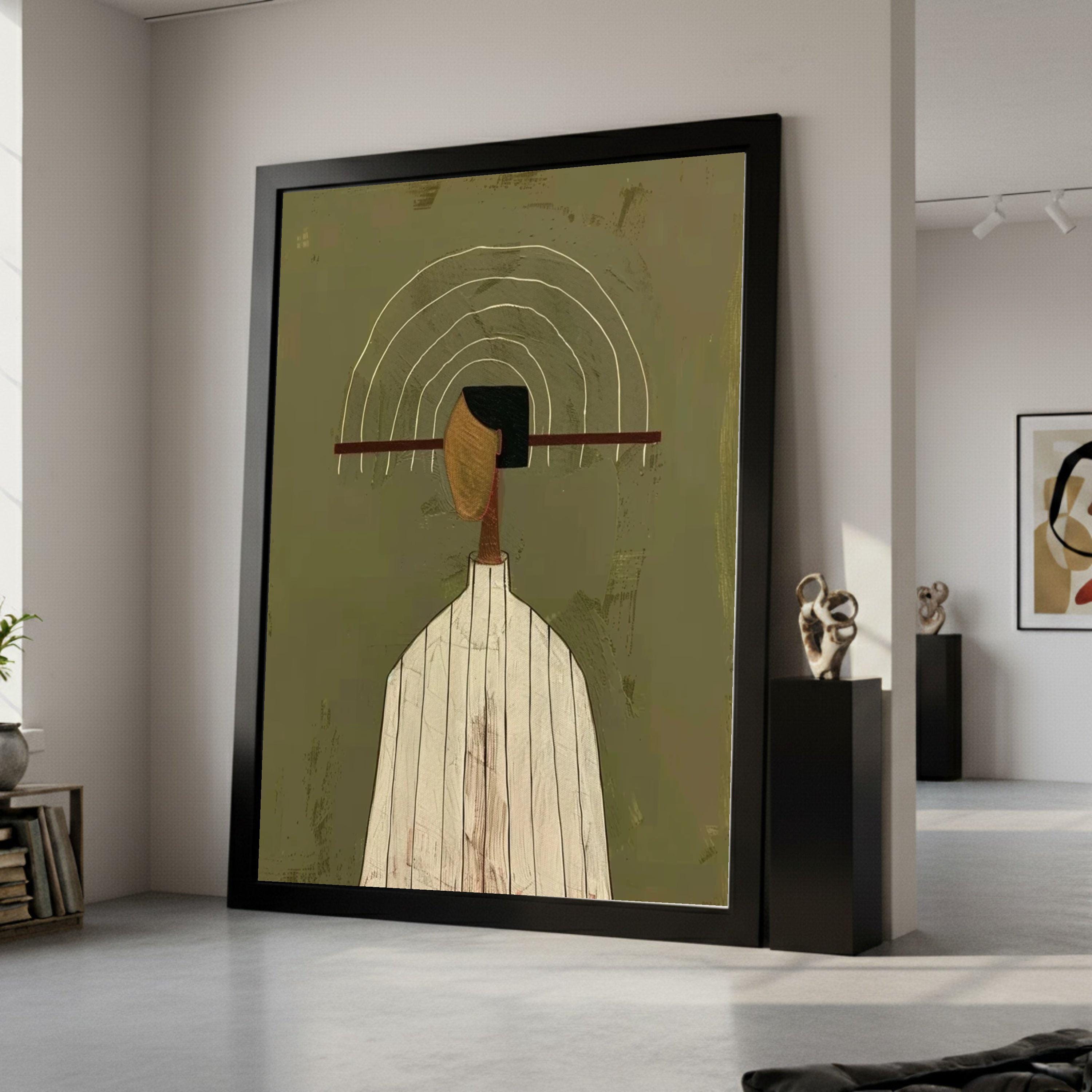 Minimalist Striped Outfit, Abstract Figure Canvas, Modern Wall Art, Large Decorative Artwork, Contemporary Home Decor Ready To Hang,