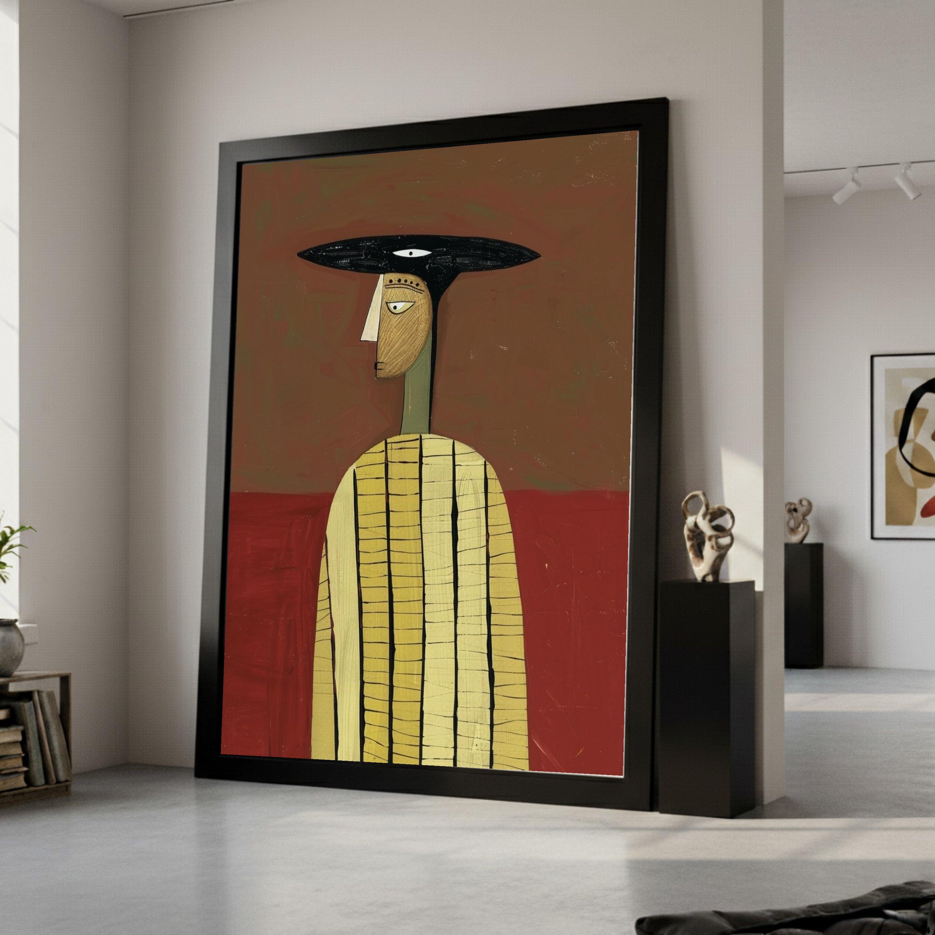 Minimalist Figure Canvas, Striped Outfit Art, Modern Abstract Wall Decor, Geometric Portrait Canvas, Home Decoration Ready To Hang,
