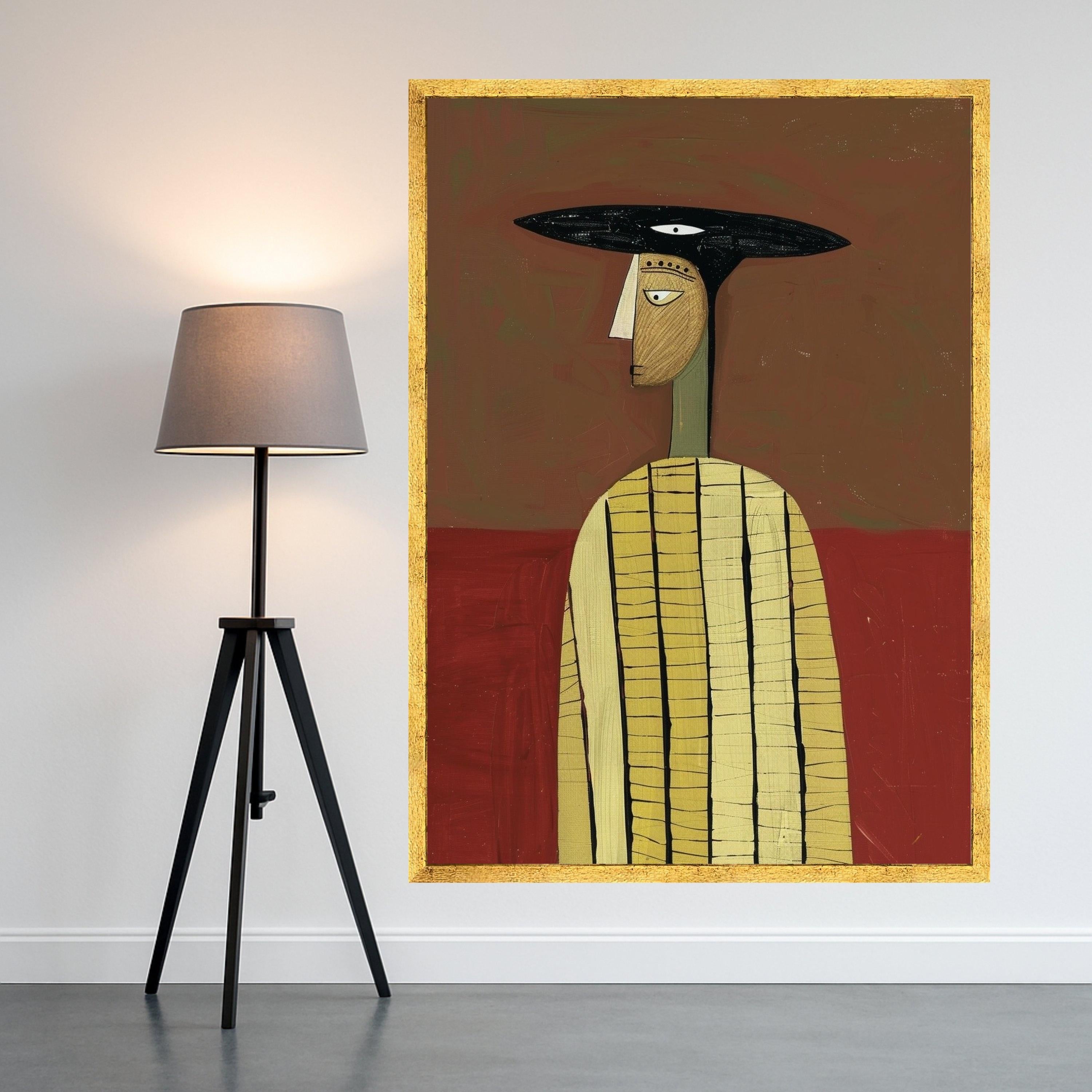 Minimalist Figure Canvas, Striped Outfit Art, Modern Abstract Wall Decor, Geometric Portrait Canvas, Home Decoration Ready To Hang,