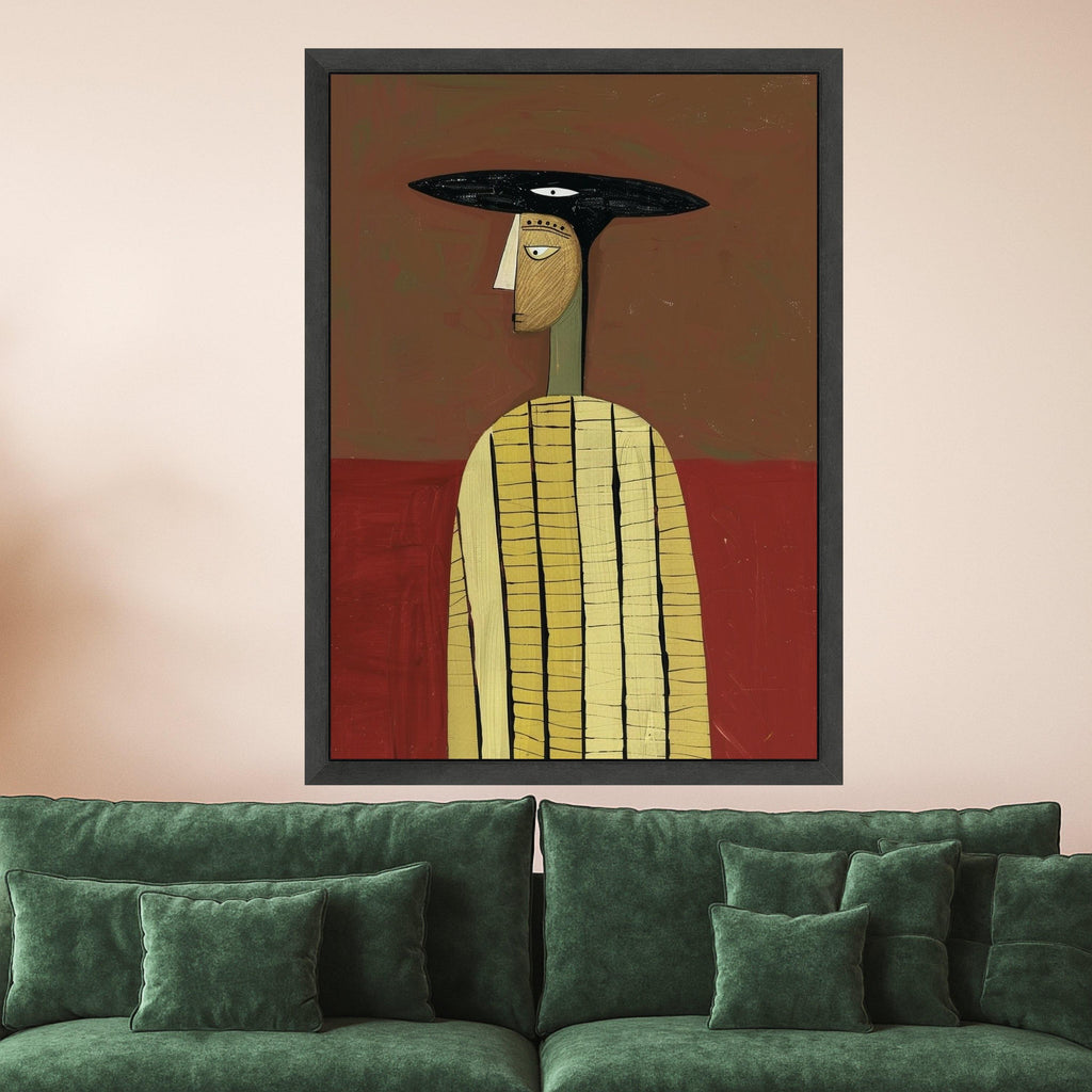 Minimalist Figure Canvas, Striped Outfit Art, Modern Abstract Wall Decor, Geometric Portrait Canvas, Home Decoration Ready To Hang,