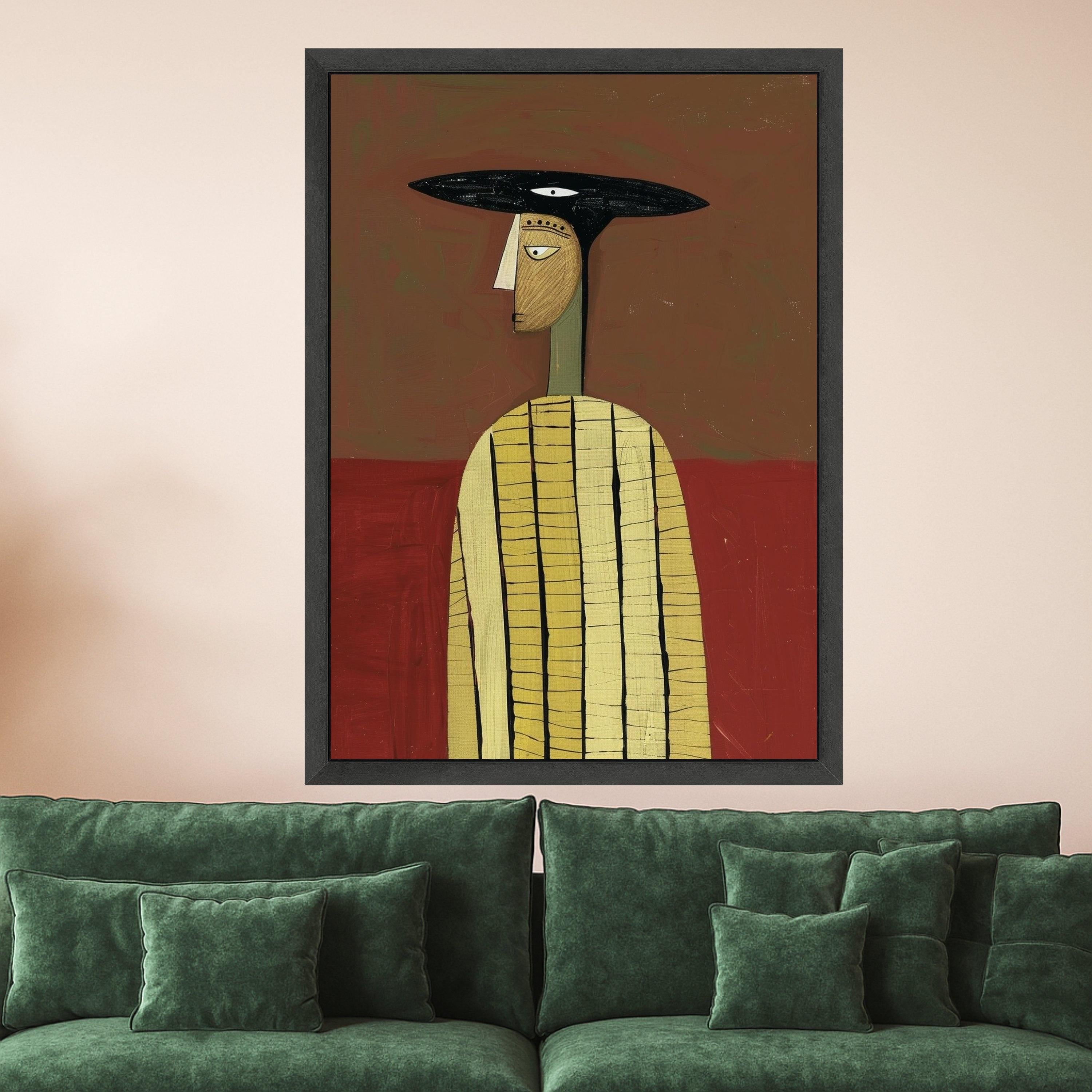 Minimalist Figure Canvas, Striped Outfit Art, Modern Abstract Wall Decor, Geometric Portrait Canvas, Home Decoration Ready To Hang,