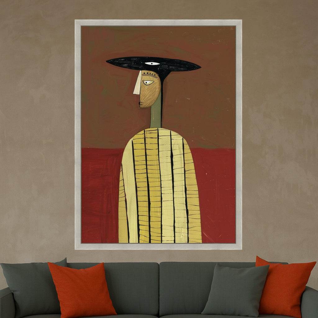 Minimalist Figure Canvas, Striped Outfit Art, Modern Abstract Wall Decor, Geometric Portrait Canvas, Home Decoration Ready To Hang,