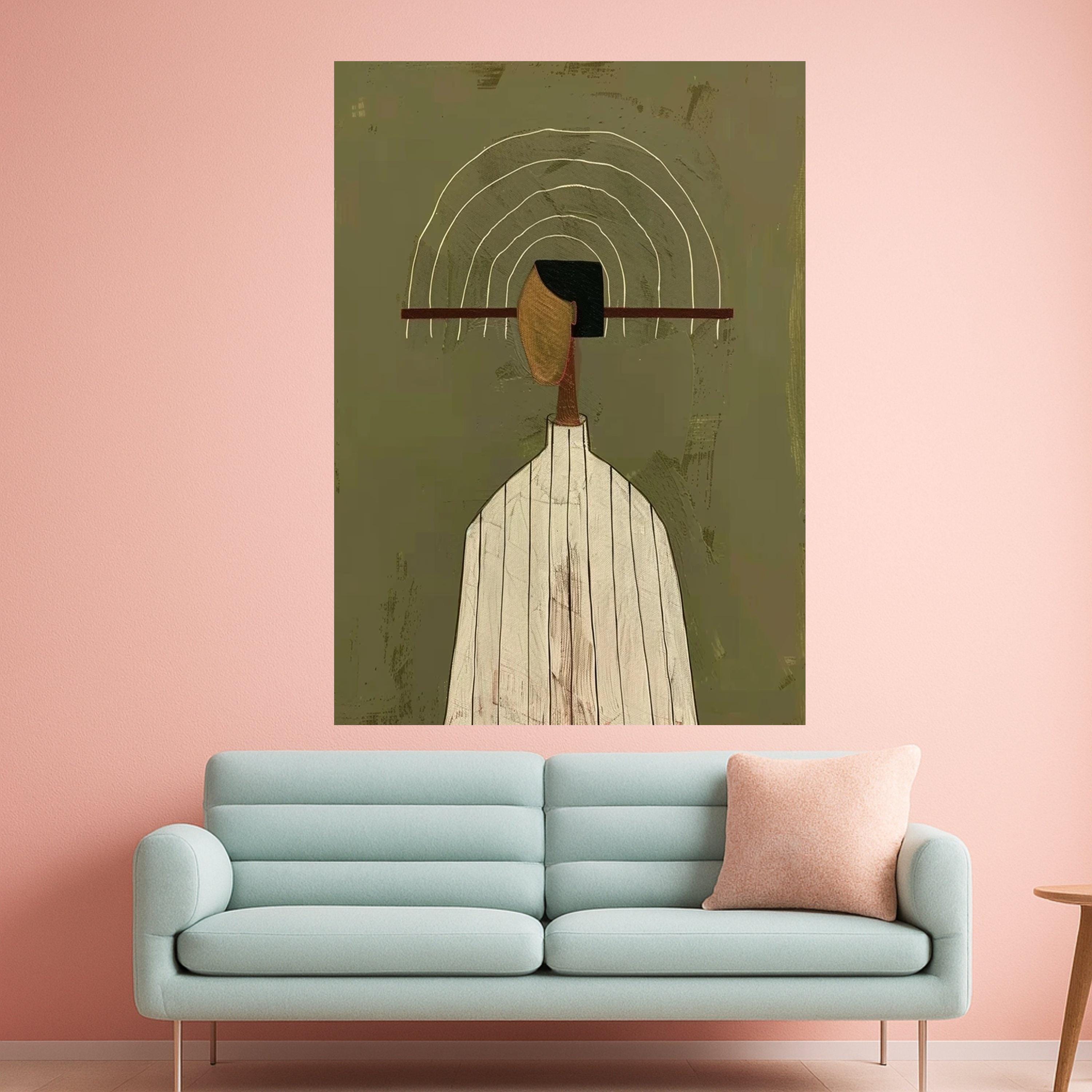 Minimalist Striped Outfit, Abstract Figure Canvas, Modern Wall Art, Large Decorative Artwork, Contemporary Home Decor Ready To Hang,