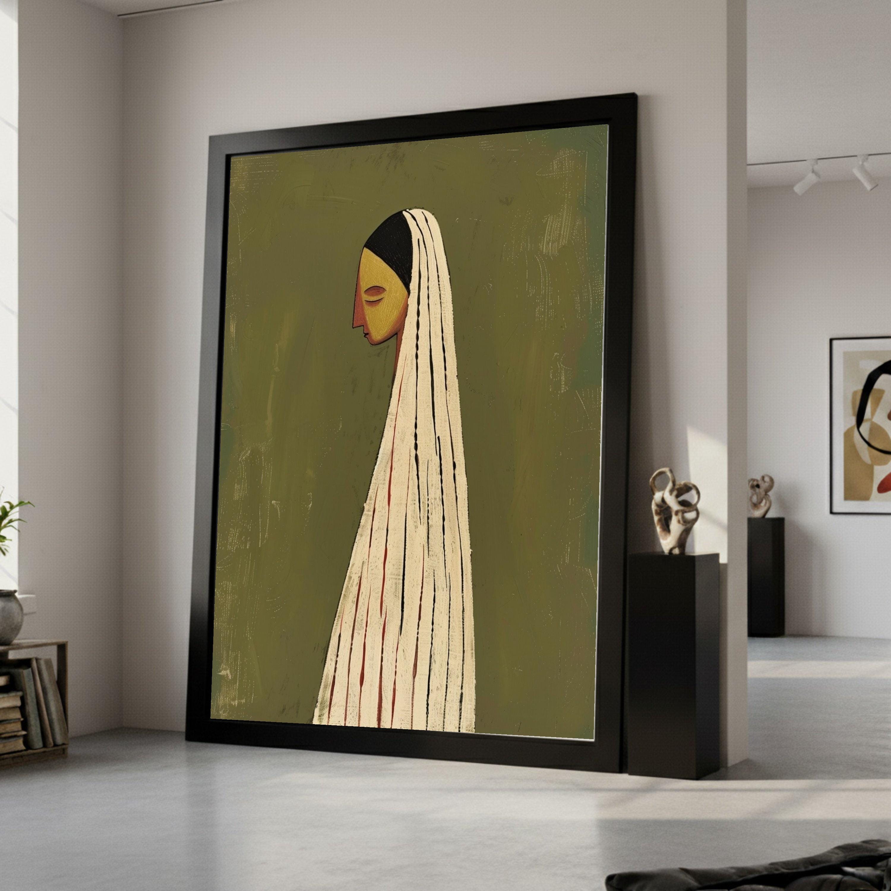 Minimalist Figure Canvas, Striped Outfit, Modern Wall Art, Elegant Home Decor Ready To Hang,