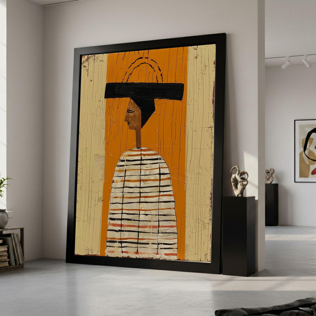 Minimalist Figure Canvas, Striped Outfit Wall Art, Modern Abstract Canvas, Large Decorative Art Ready To Hang,