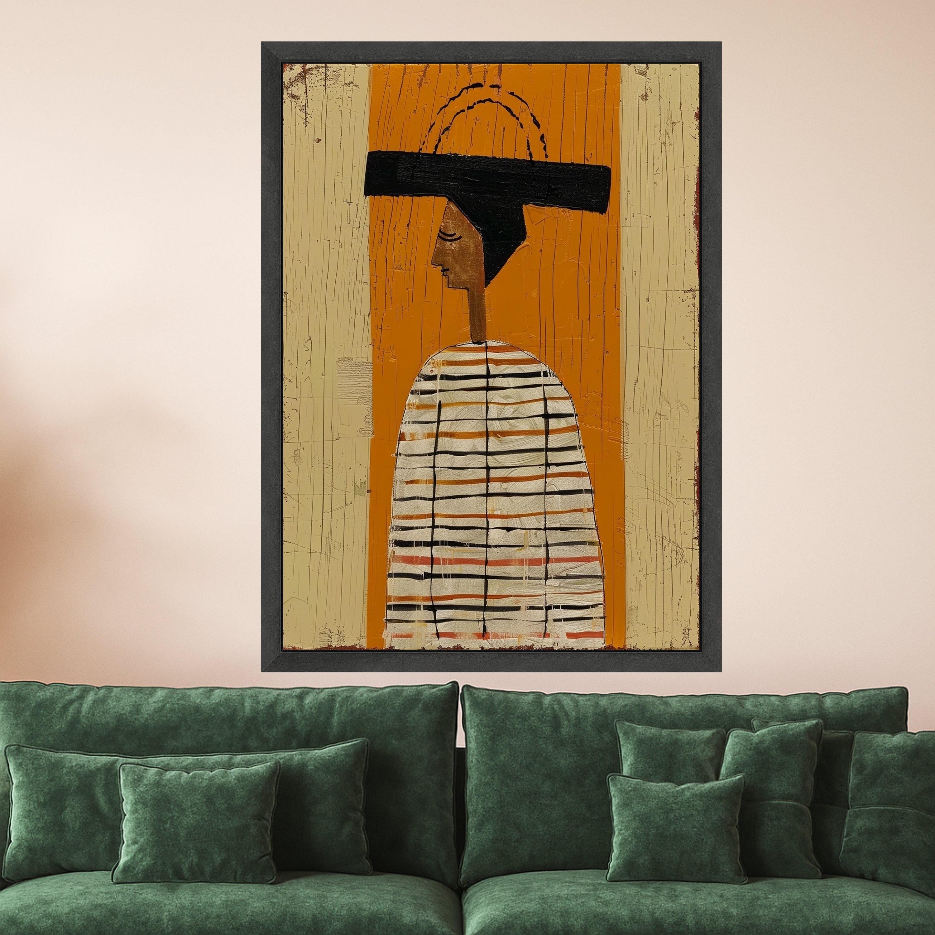 Minimalist Figure Canvas, Striped Outfit Wall Art, Modern Abstract Canvas, Large Decorative Art Ready To Hang,