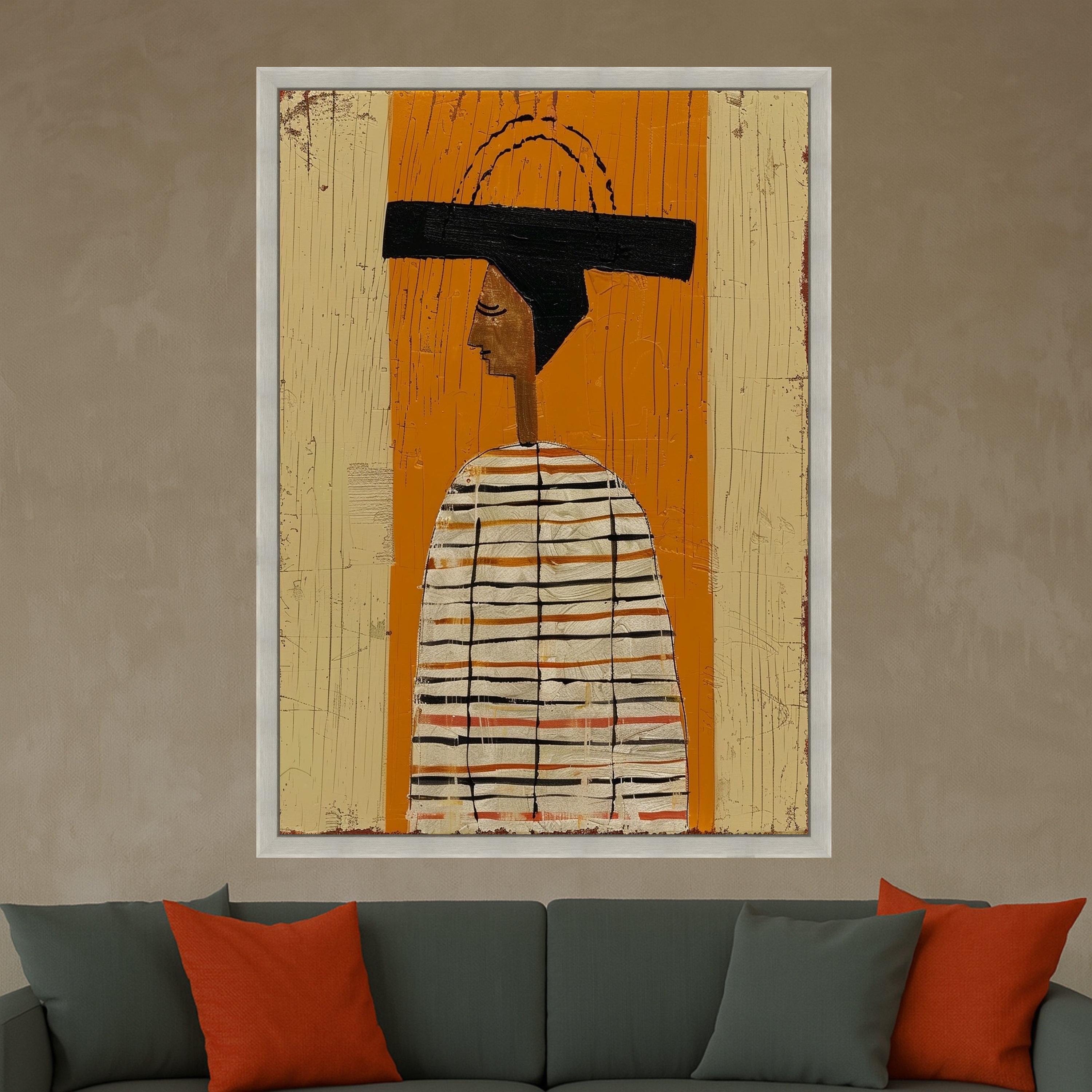 Minimalist Figure Canvas, Striped Outfit Wall Art, Modern Abstract Canvas, Large Decorative Art Ready To Hang,