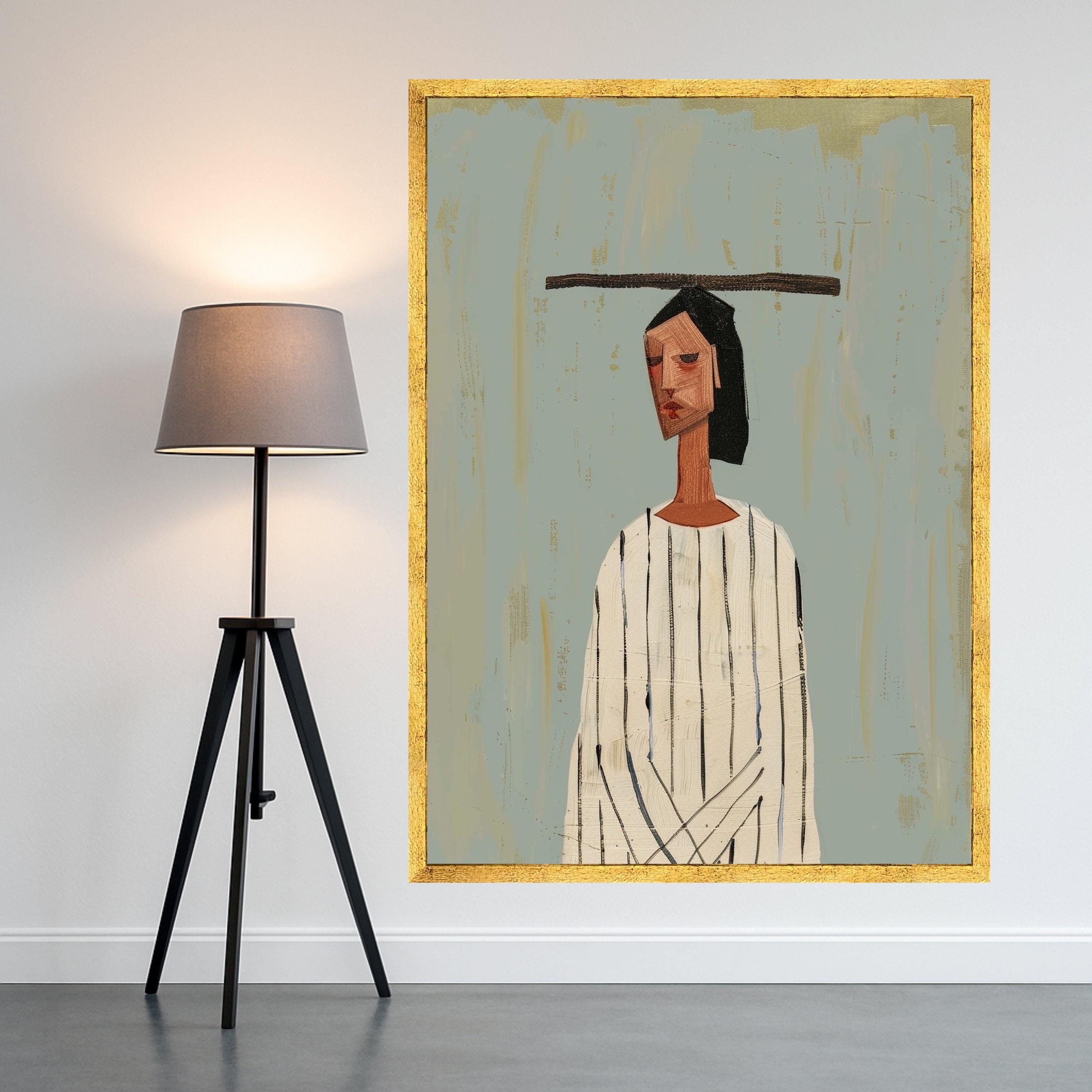 Minimalist Figure Canvas Art, Striped Outfit Wall Decor, Modern Abstract Painting, Artistic Home Decoration Ready To Hang,