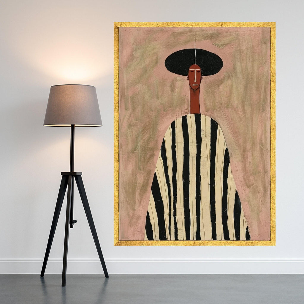Minimalist Figure Canvas, Striped Outfit Art, Modern Wall Decoration, Abstract Portrait Canvas Ready To Hang,