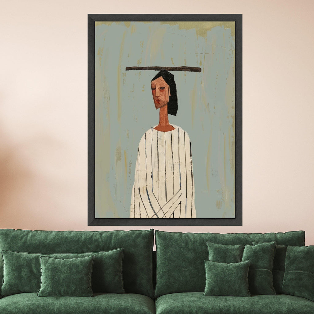 Minimalist Figure Canvas Art, Striped Outfit Wall Decor, Modern Abstract Painting, Artistic Home Decoration Ready To Hang,