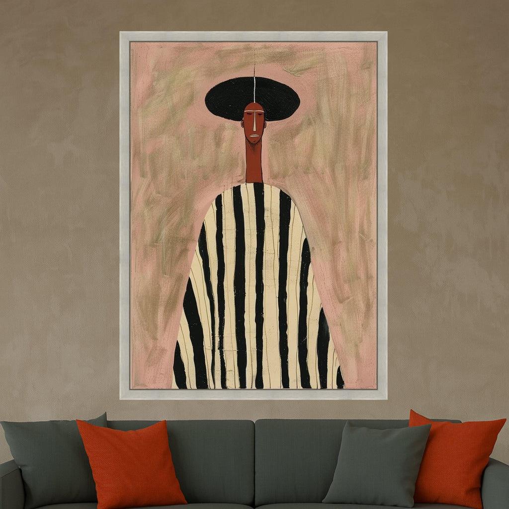 Minimalist Figure Canvas, Striped Outfit Art, Modern Wall Decoration, Abstract Portrait Canvas Ready To Hang,