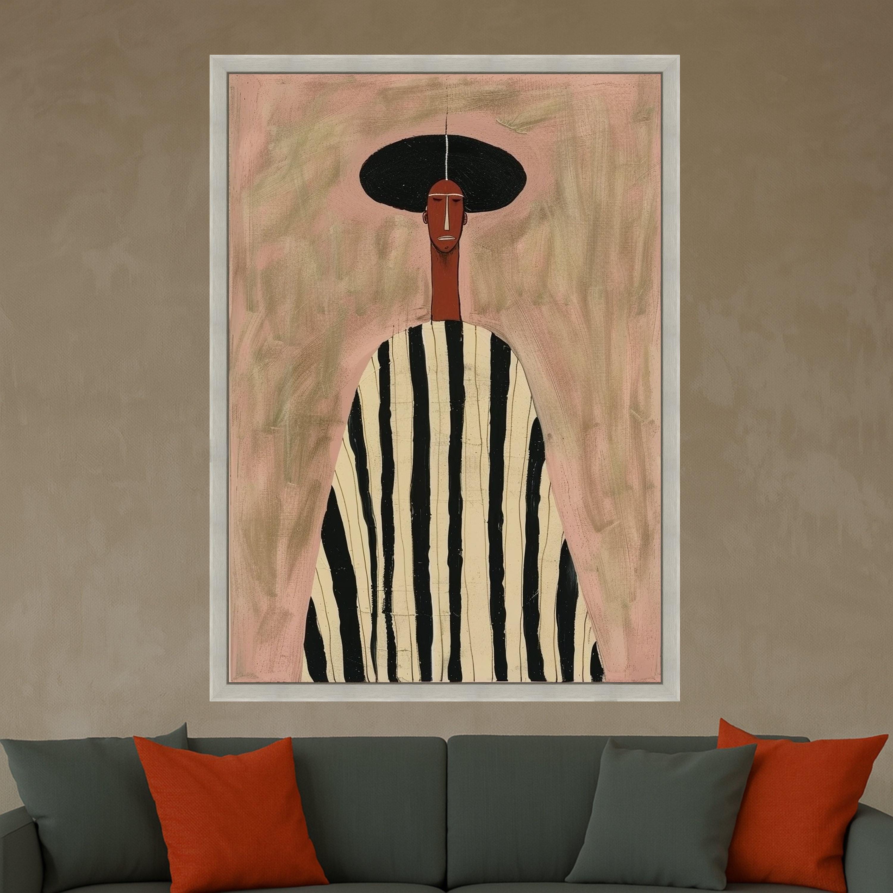 Minimalist Figure Canvas, Striped Outfit Art, Modern Wall Decoration, Abstract Portrait Canvas Ready To Hang,