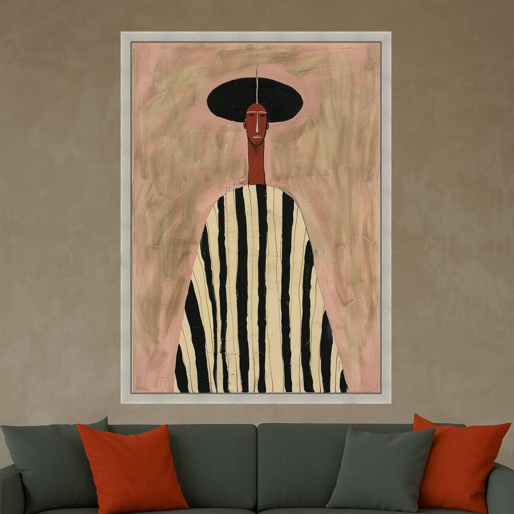 Minimalist Figure Canvas, Striped Outfit Art, Modern Wall Decoration, Abstract Portrait Canvas Ready To Hang,