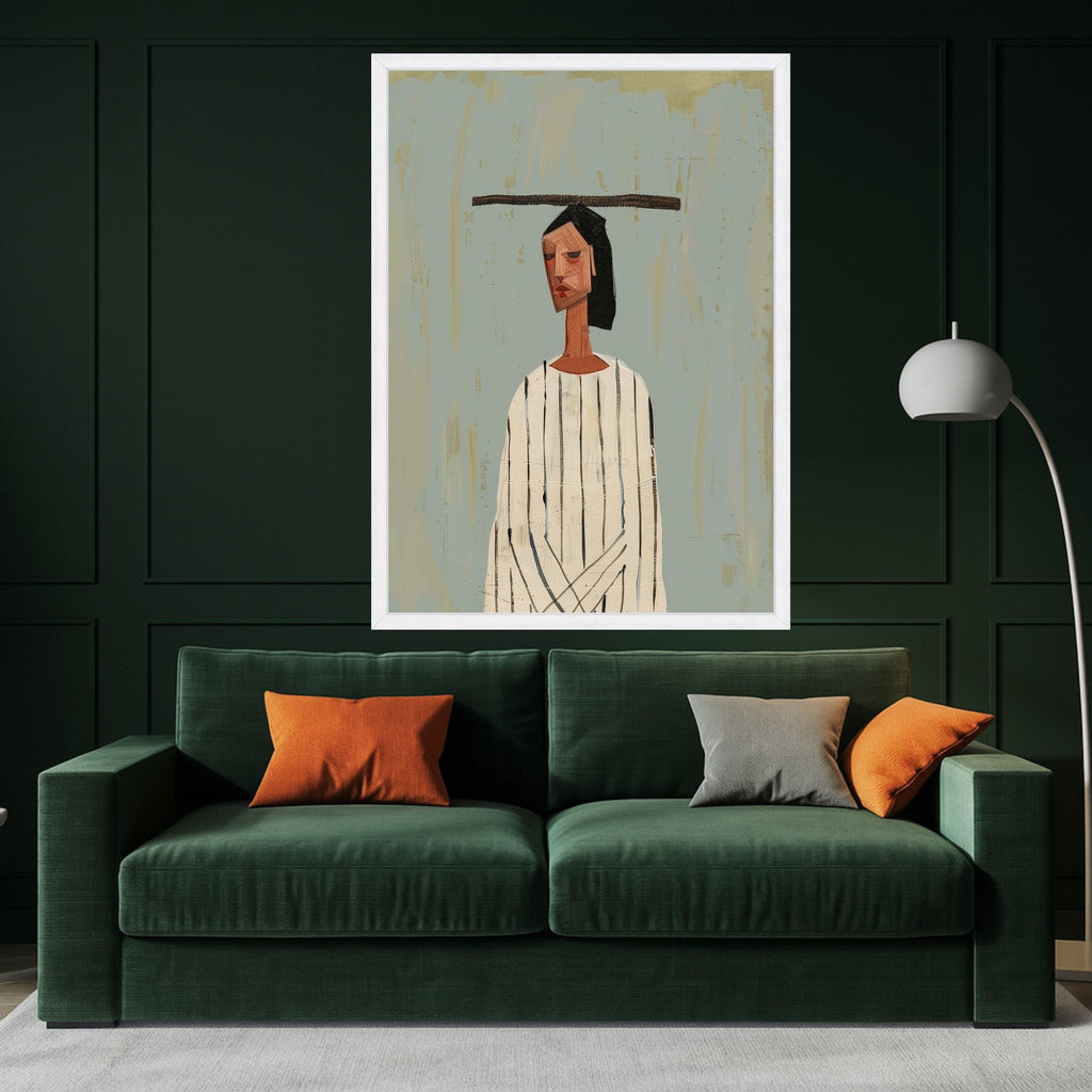 Minimalist Figure Canvas Art, Striped Outfit Wall Decor, Modern Abstract Painting, Artistic Home Decoration Ready To Hang,