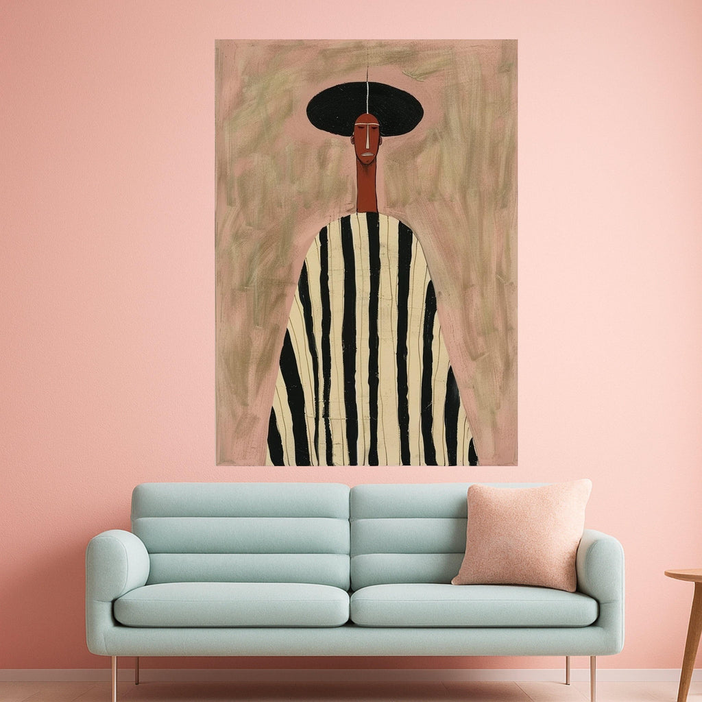 Minimalist Figure Canvas, Striped Outfit Art, Modern Wall Decoration, Abstract Portrait Canvas Ready To Hang,