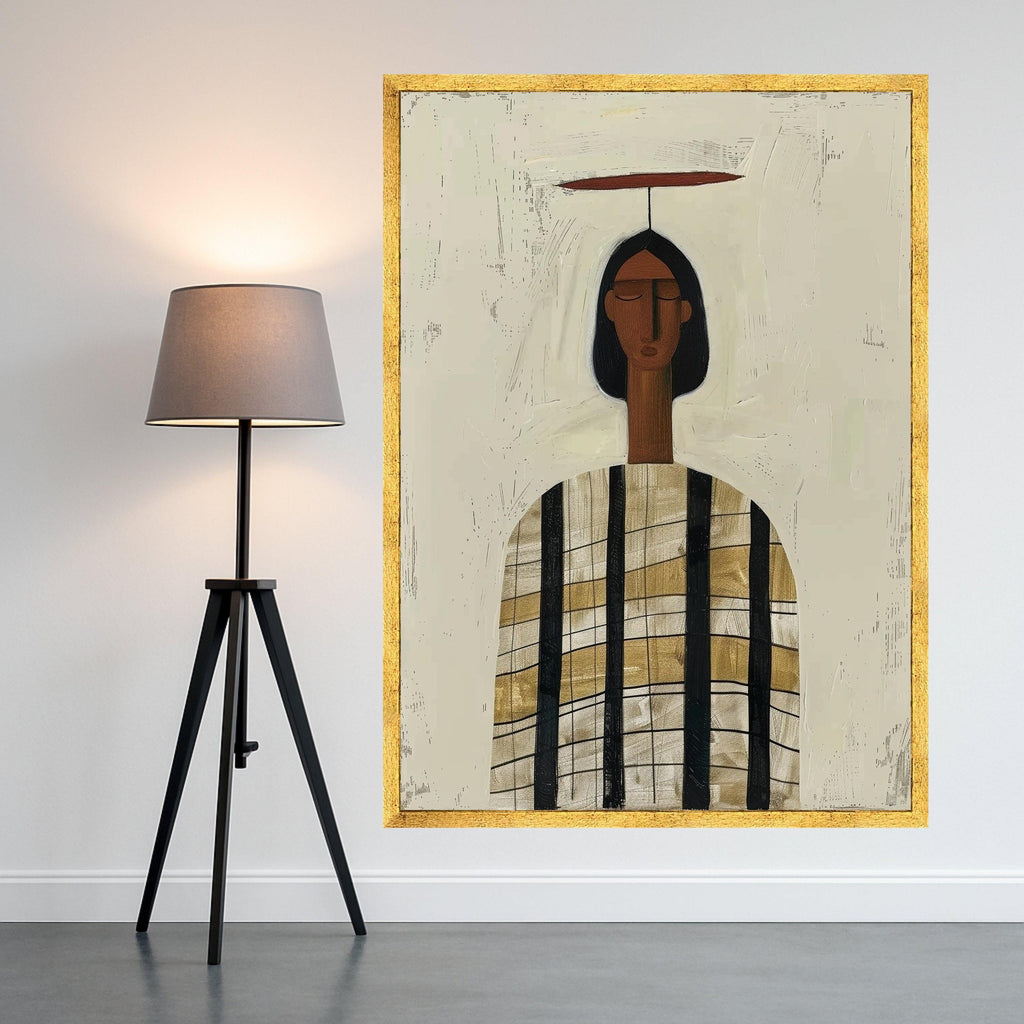 Minimalist Figure Canvas, Striped Outfit Art, Modern Abstract Wall Art, Home Decor Canvas Ready To Hang,