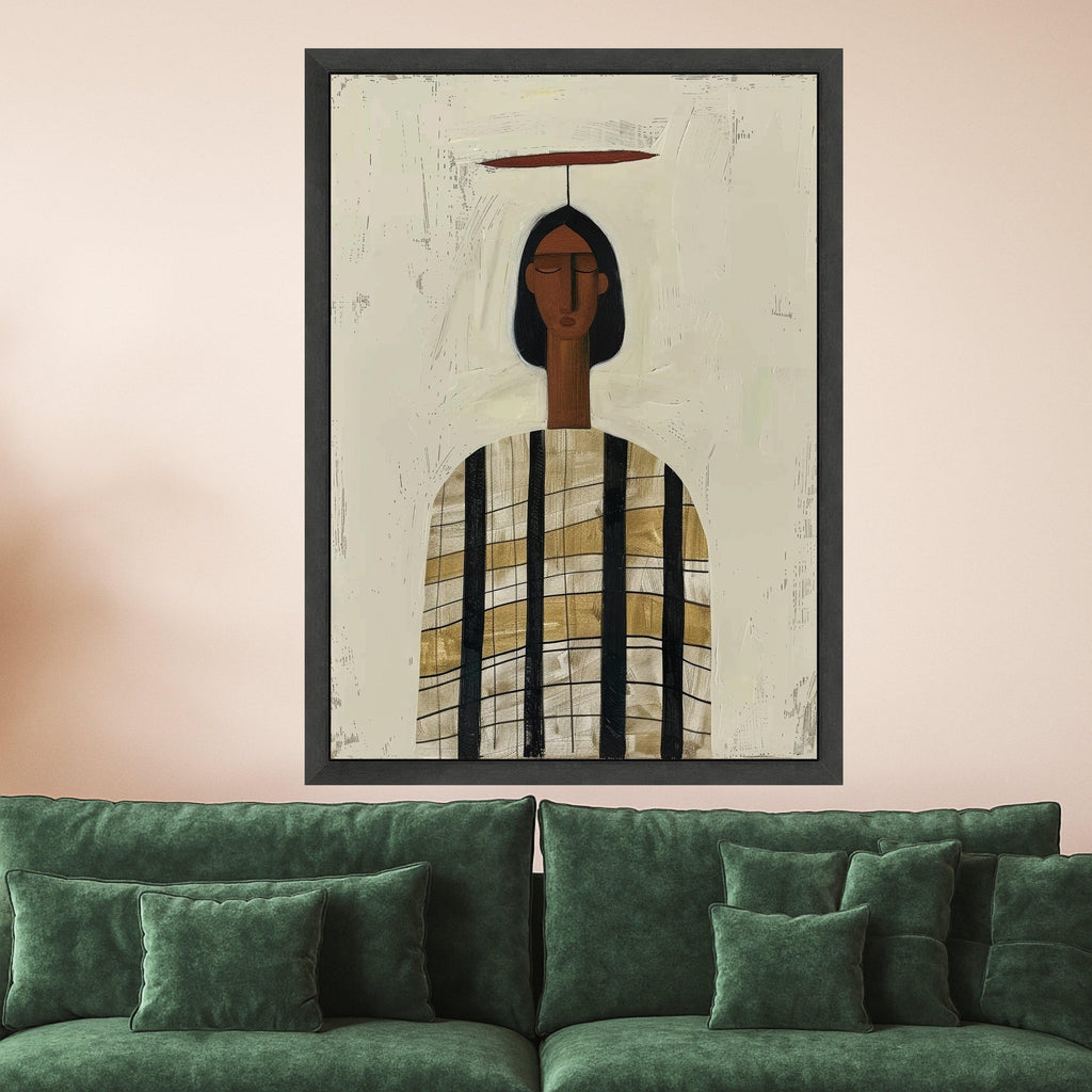 Minimalist Figure Canvas, Striped Outfit Art, Modern Abstract Wall Art, Home Decor Canvas Ready To Hang,