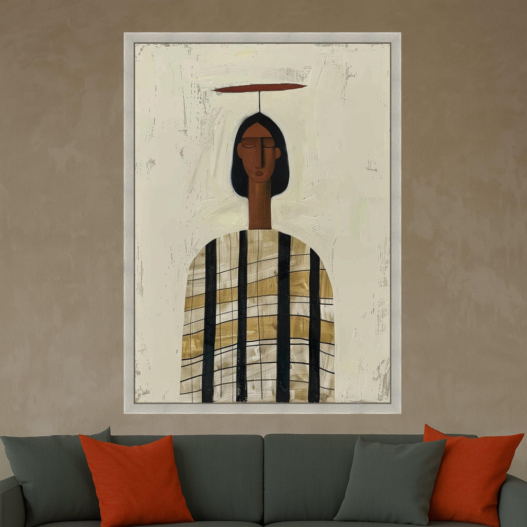 Minimalist Figure Canvas, Striped Outfit Art, Modern Abstract Wall Art, Home Decor Canvas Ready To Hang,