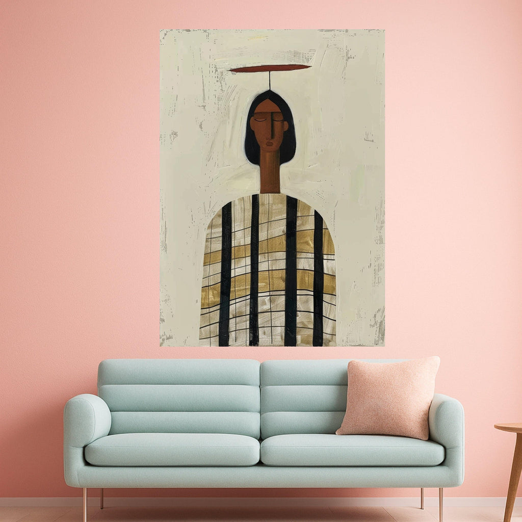 Minimalist Figure Canvas, Striped Outfit Art, Modern Abstract Wall Art, Home Decor Canvas Ready To Hang,