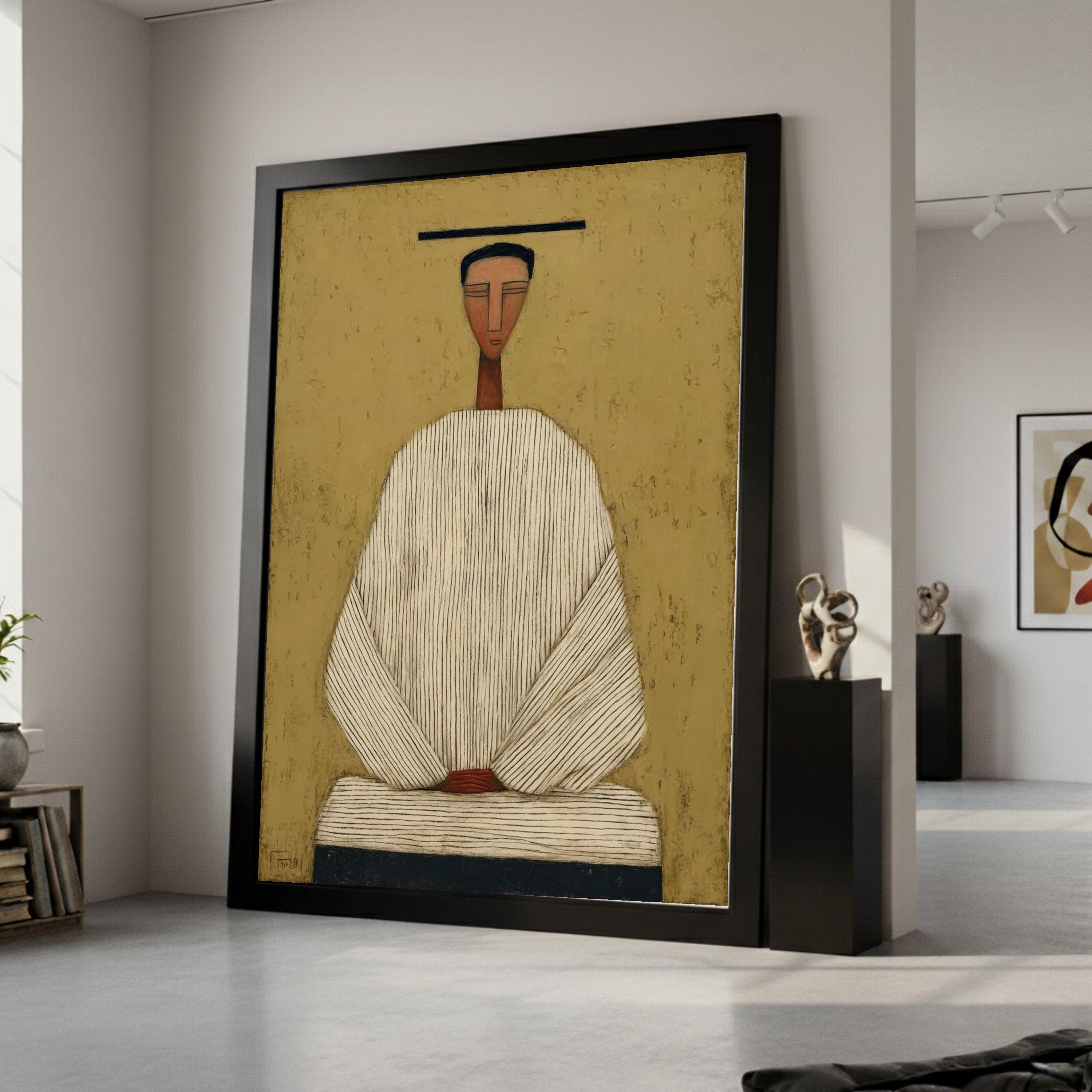 Minimalist Figure Canvas, Striped Outfit Art, Abstract Wall Decor, Modern Home Wall Art Ready To Hang,