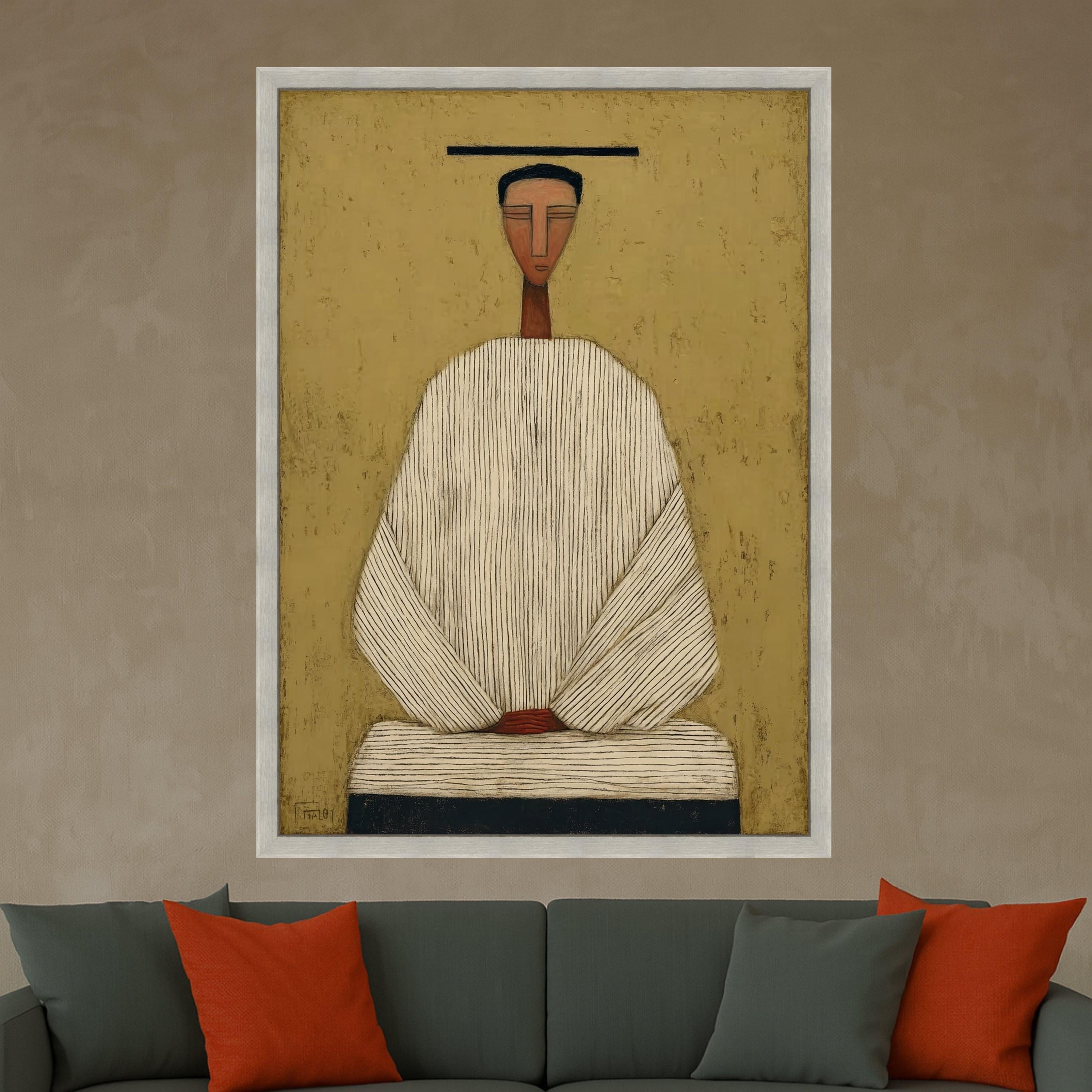 Minimalist Figure Canvas, Striped Outfit Art, Abstract Wall Decor, Modern Home Wall Art Ready To Hang,