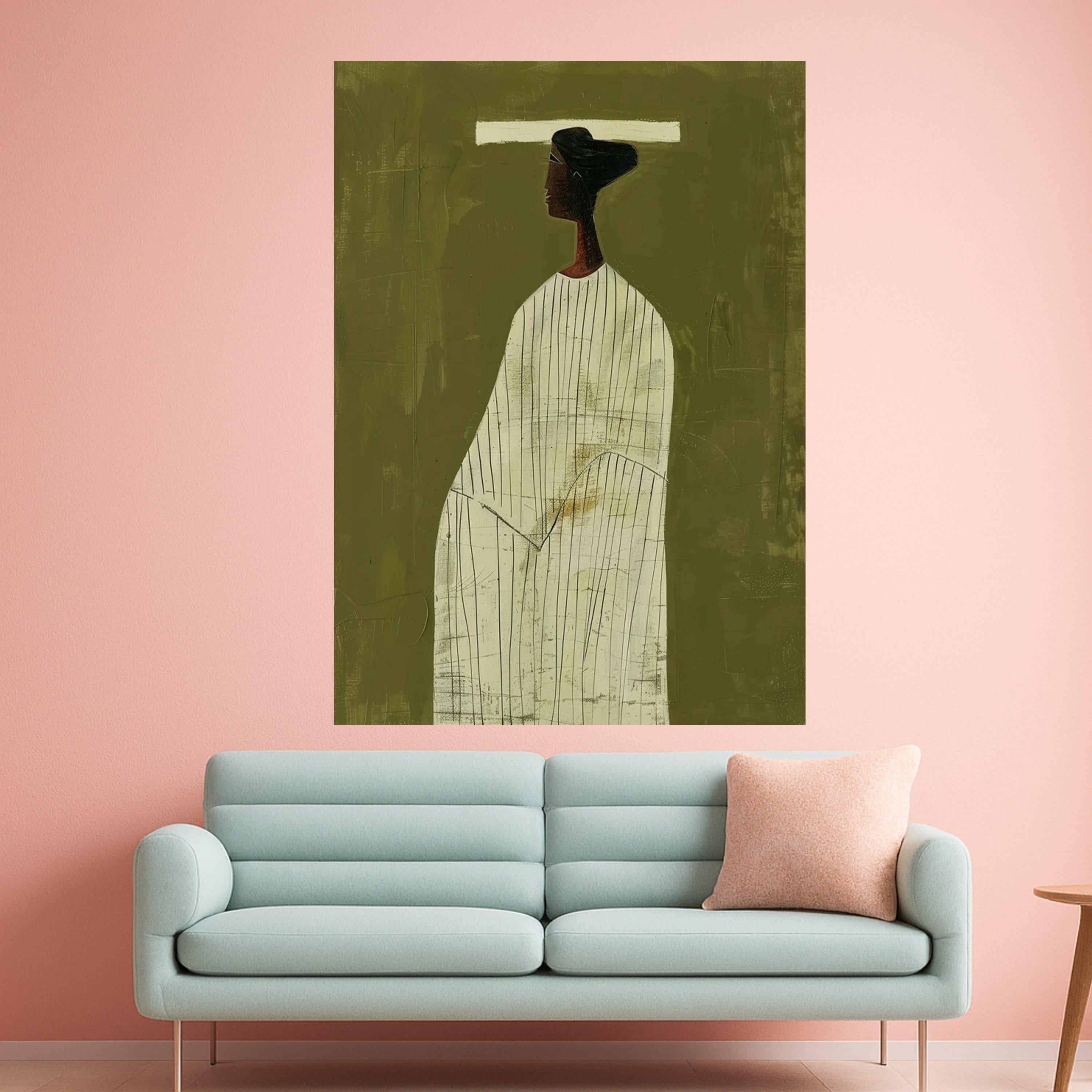 Minimalist Figure Canvas, Striped Outfit Wall Art, Modern Abstract Canvas, Large Size Home Decor Ready To Hang,