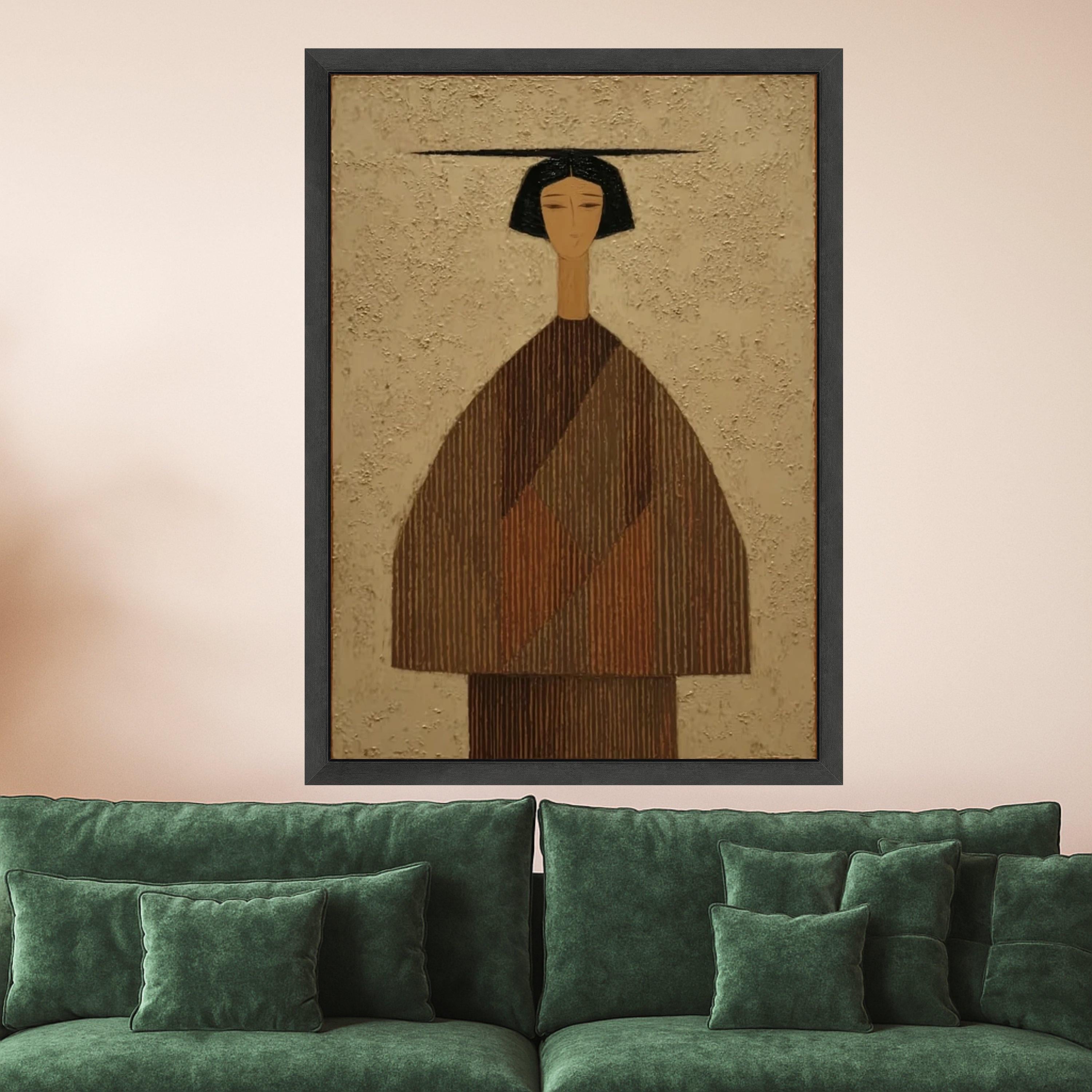 Minimalist Figure Canvas, Striped Outfit Art, Modern Abstract Wall Decor, Neutral Tones, Large Canvas Painting Ready To Hang,