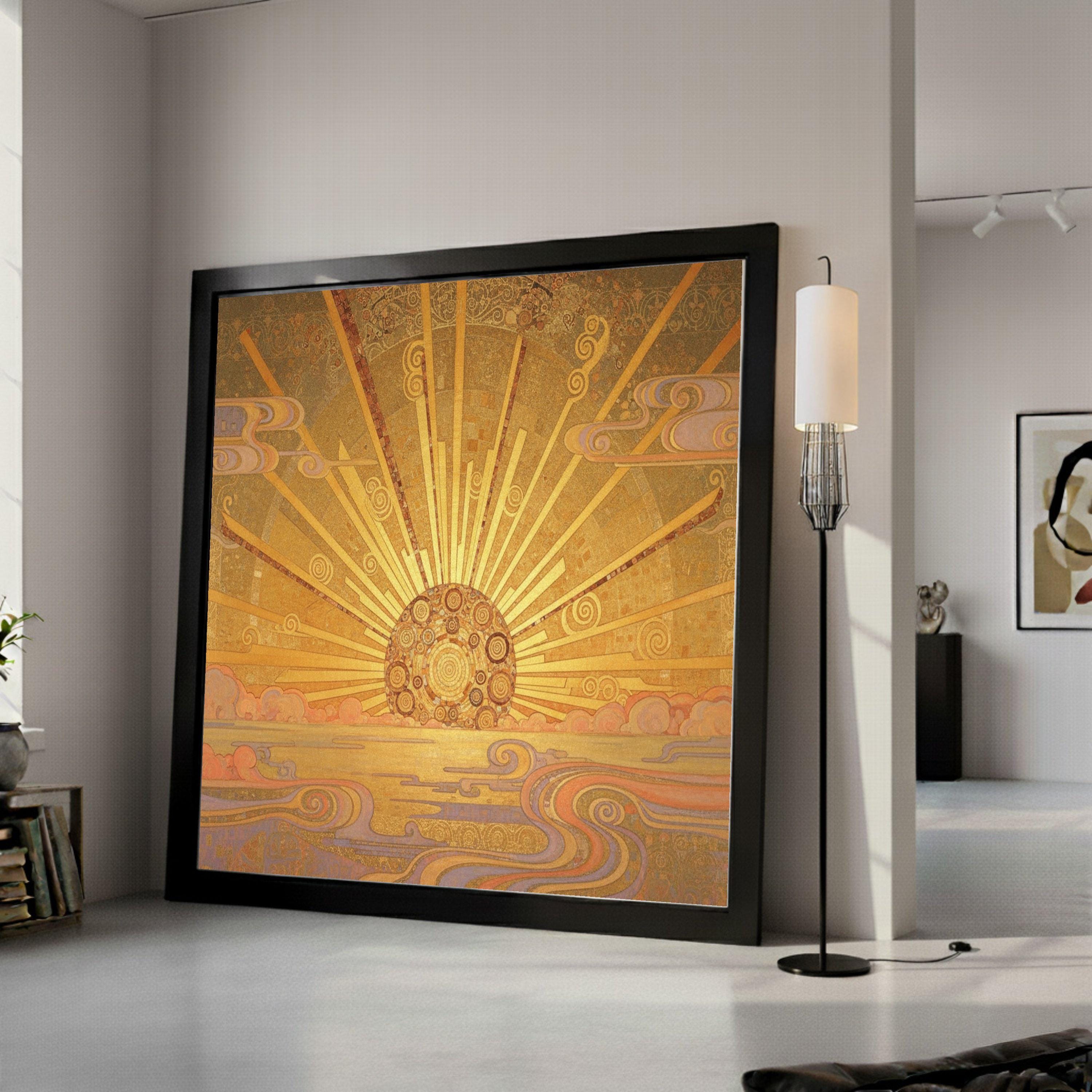 Golden Sunrise Canvas Wall Art, Abstract Sunburst Design, Decorative Home Décor, Modern Geometric Wall Art, Ready to Hang Ready To Hang,