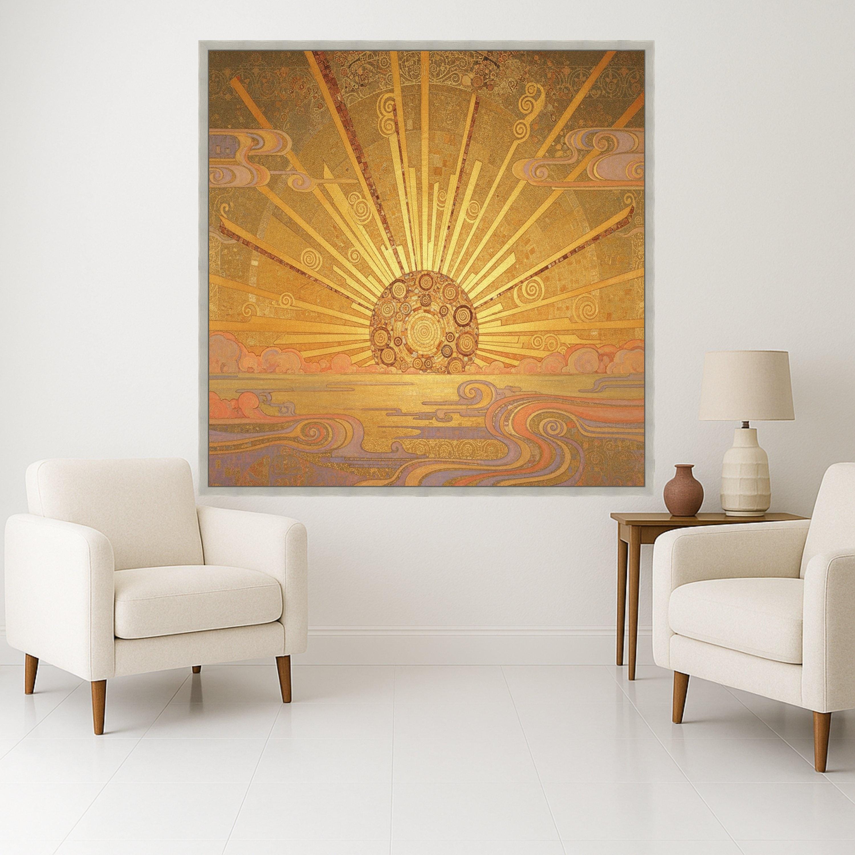 Golden Sunrise Canvas Wall Art, Abstract Sunburst Design, Decorative Home Décor, Modern Geometric Wall Art, Ready to Hang Ready To Hang,