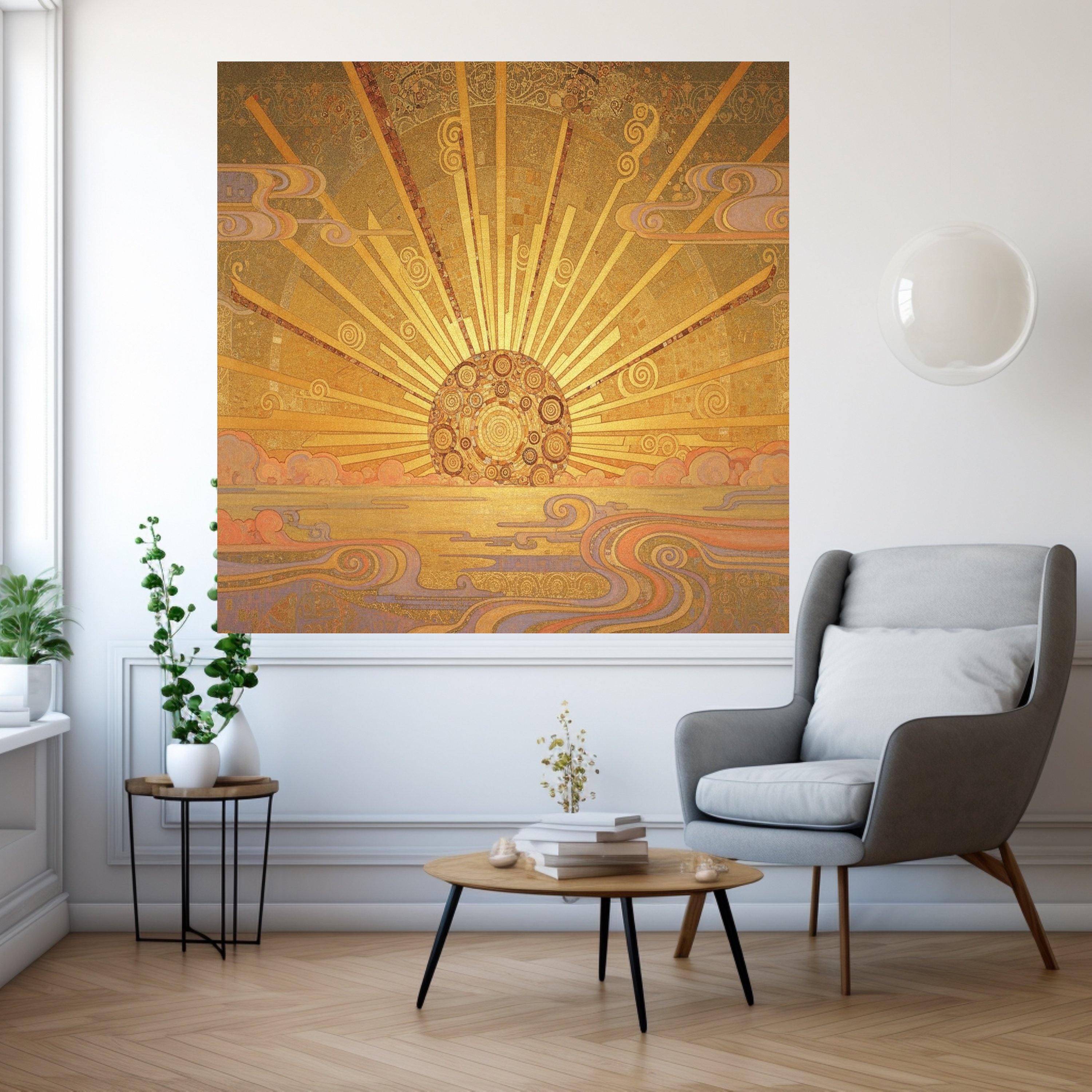 Golden Sunrise Canvas Wall Art, Abstract Sunburst Design, Decorative Home Décor, Modern Geometric Wall Art, Ready to Hang Ready To Hang,