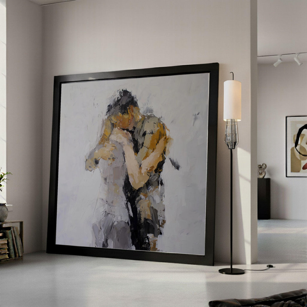 Abstract Lovers Embrace Canvas, Modern Romantic Wall Art, Couple Painting, Intimate Expression Artwork, Home Decor Canvas Ready To Hang,
