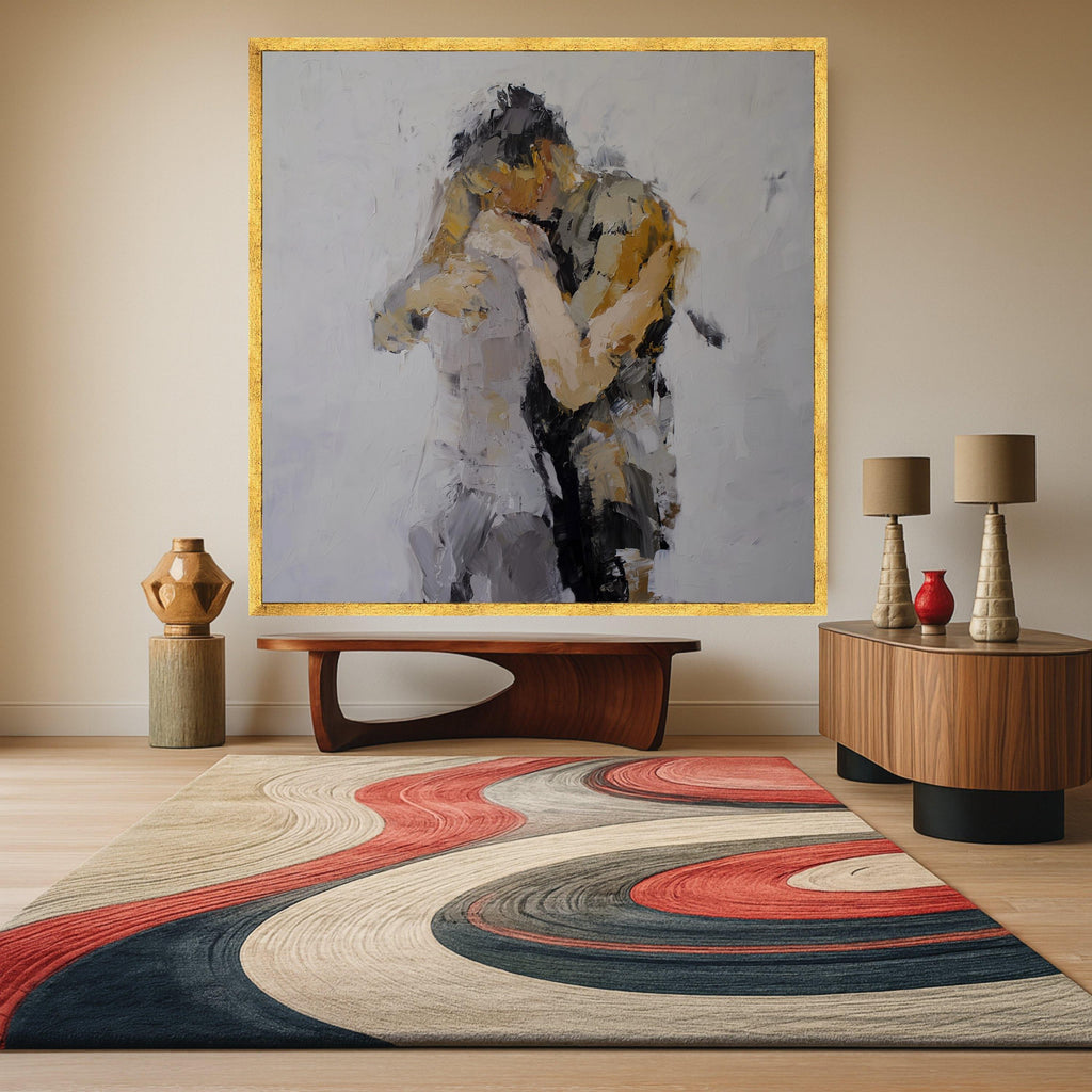 Abstract Lovers Embrace Canvas, Modern Romantic Wall Art, Couple Painting, Intimate Expression Artwork, Home Decor Canvas Ready To Hang,
