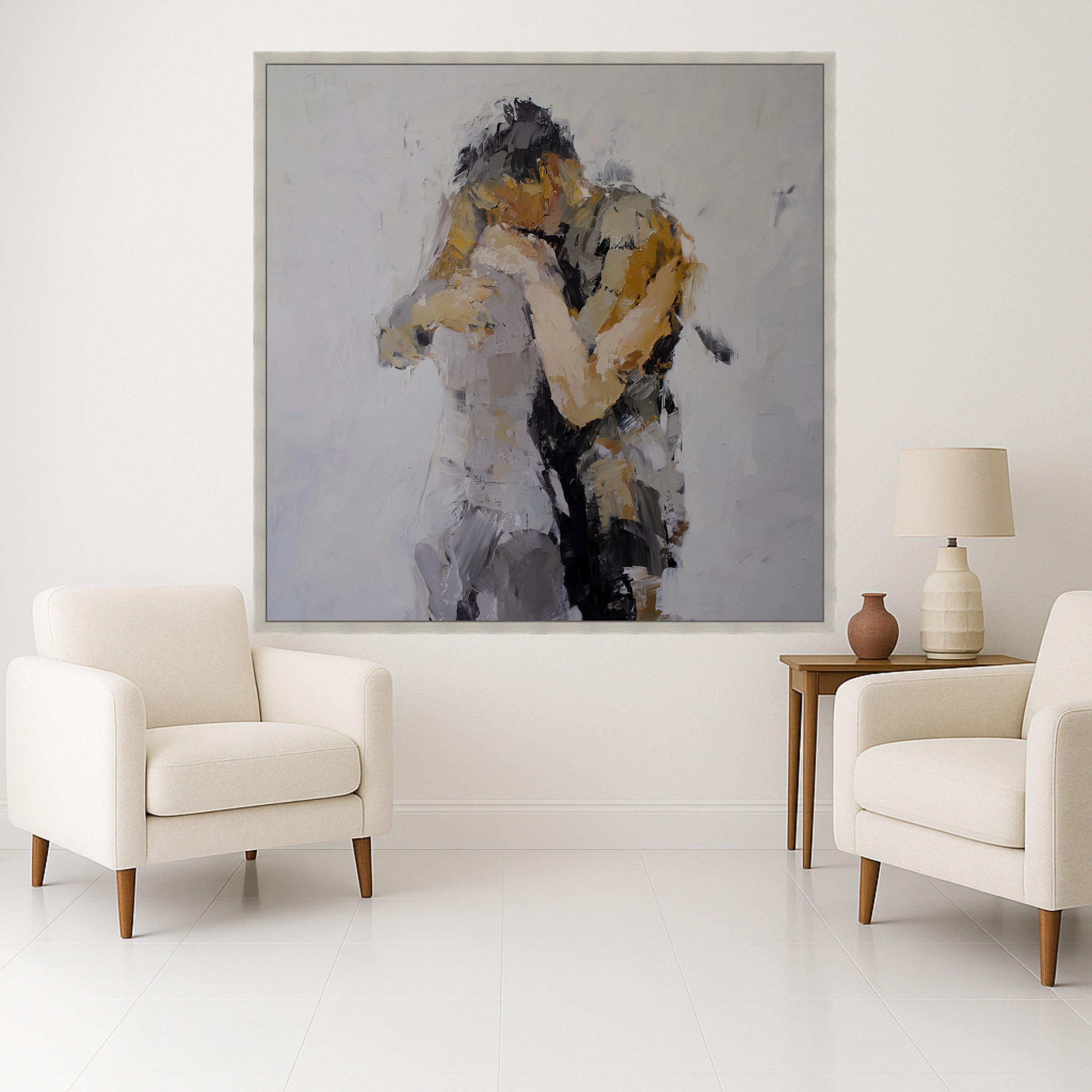 Abstract Lovers Embrace Canvas, Modern Romantic Wall Art, Couple Painting, Intimate Expression Artwork, Home Decor Canvas Ready To Hang,
