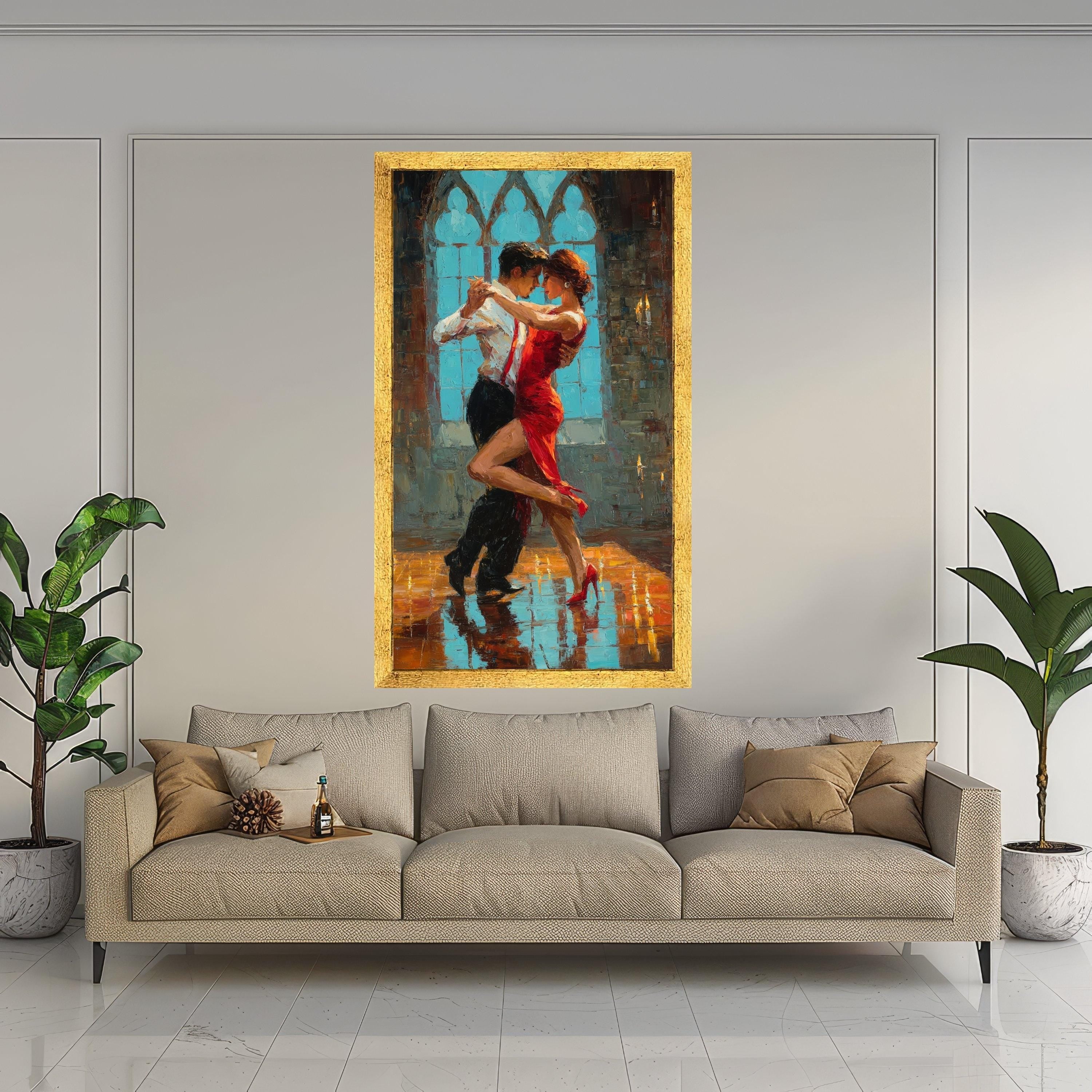 Passionate Tango Dance Couple, Romantic Red Dress Canvas, Ballroom Dancing Wall Art, Elegant Couple Canvas Art, Intimate Ready To Hang,
