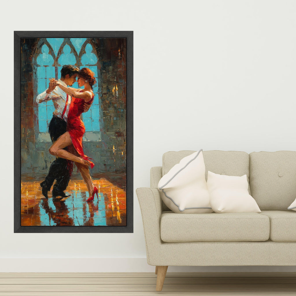 Passionate Tango Dance Couple, Romantic Red Dress Canvas, Ballroom Dancing Wall Art, Elegant Couple Canvas Art, Intimate Ready To Hang,