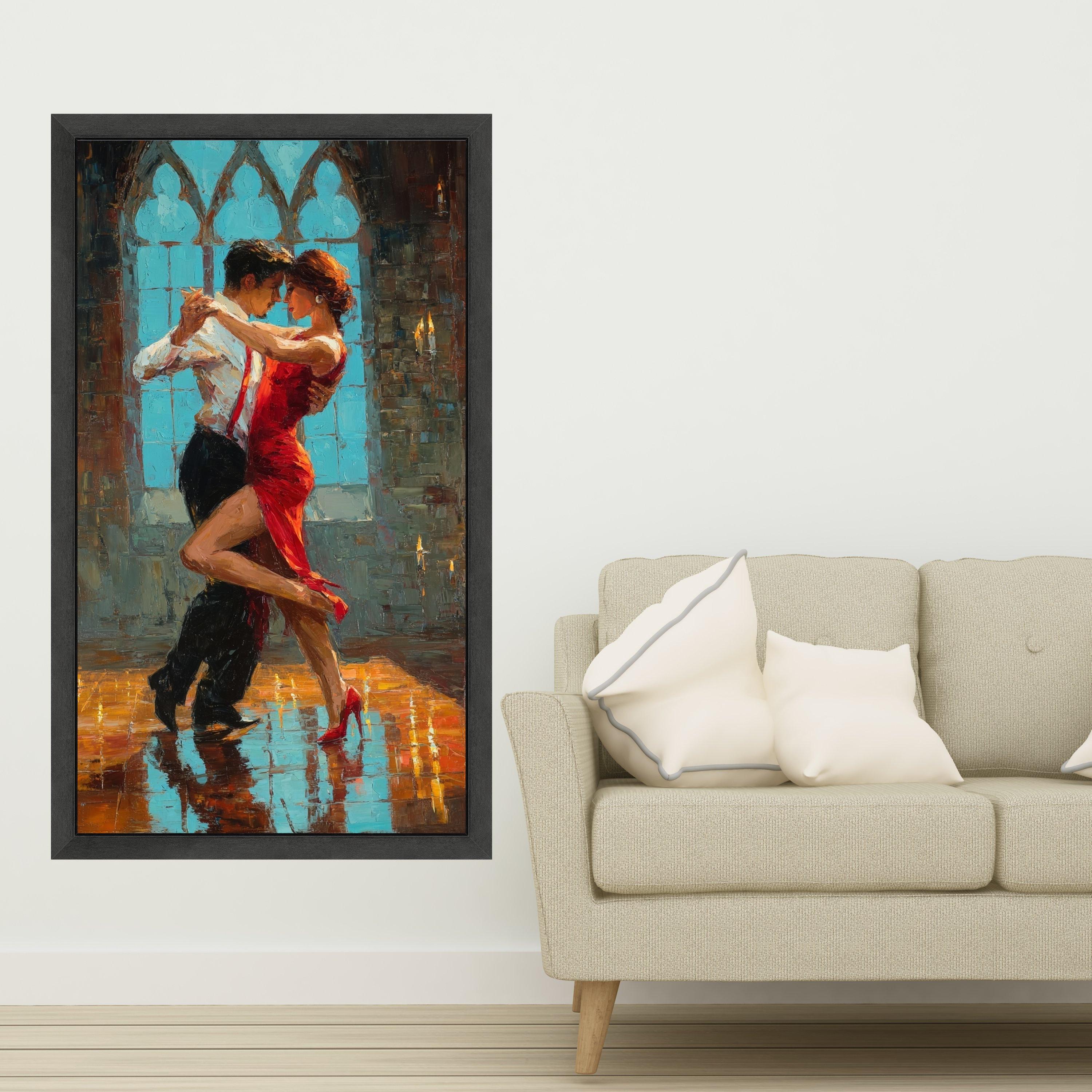 Passionate Tango Dance Couple, Romantic Red Dress Canvas, Ballroom Dancing Wall Art, Elegant Couple Canvas Art, Intimate Ready To Hang,