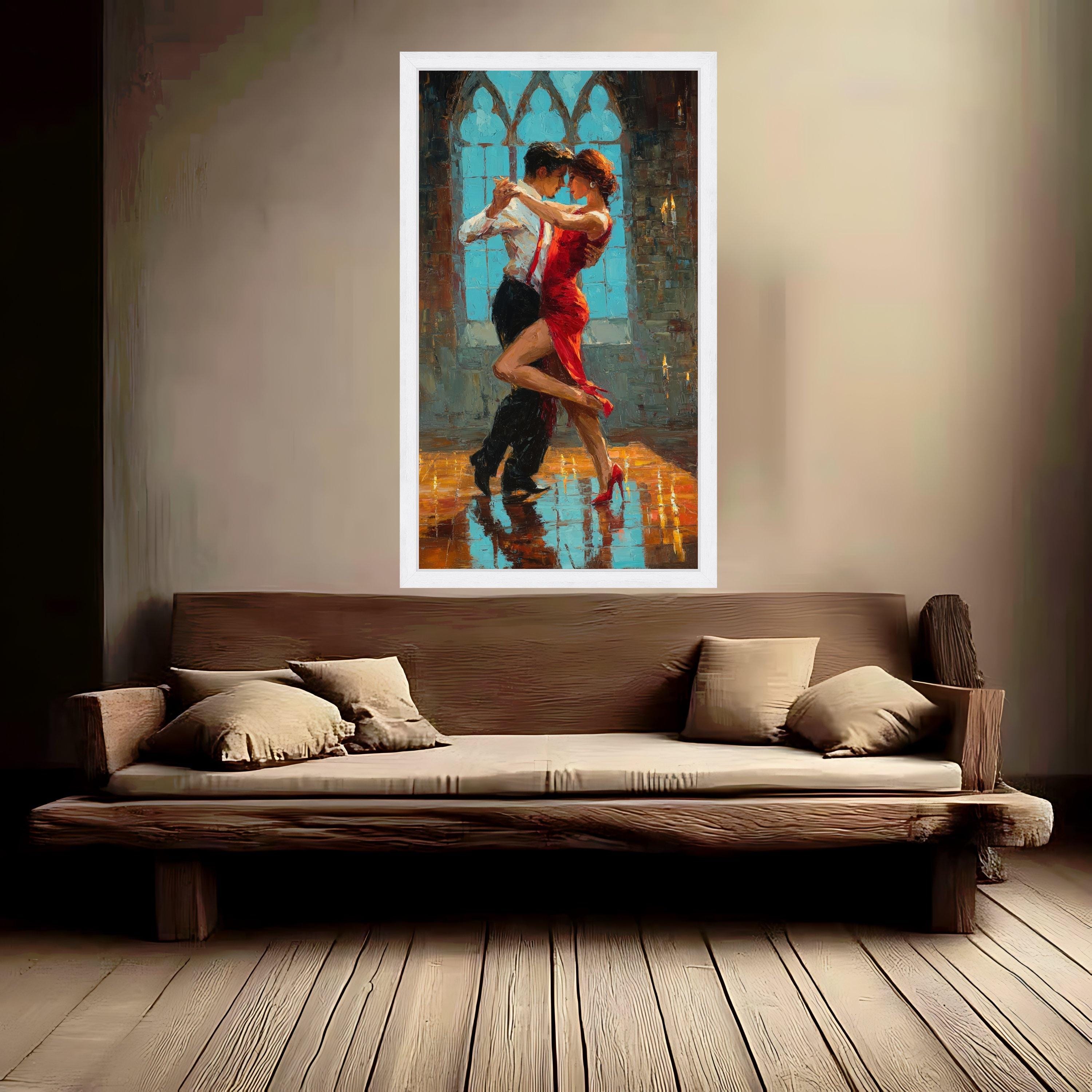 Passionate Tango Dance Couple, Romantic Red Dress Canvas, Ballroom Dancing Wall Art, Elegant Couple Canvas Art, Intimate Ready To Hang,