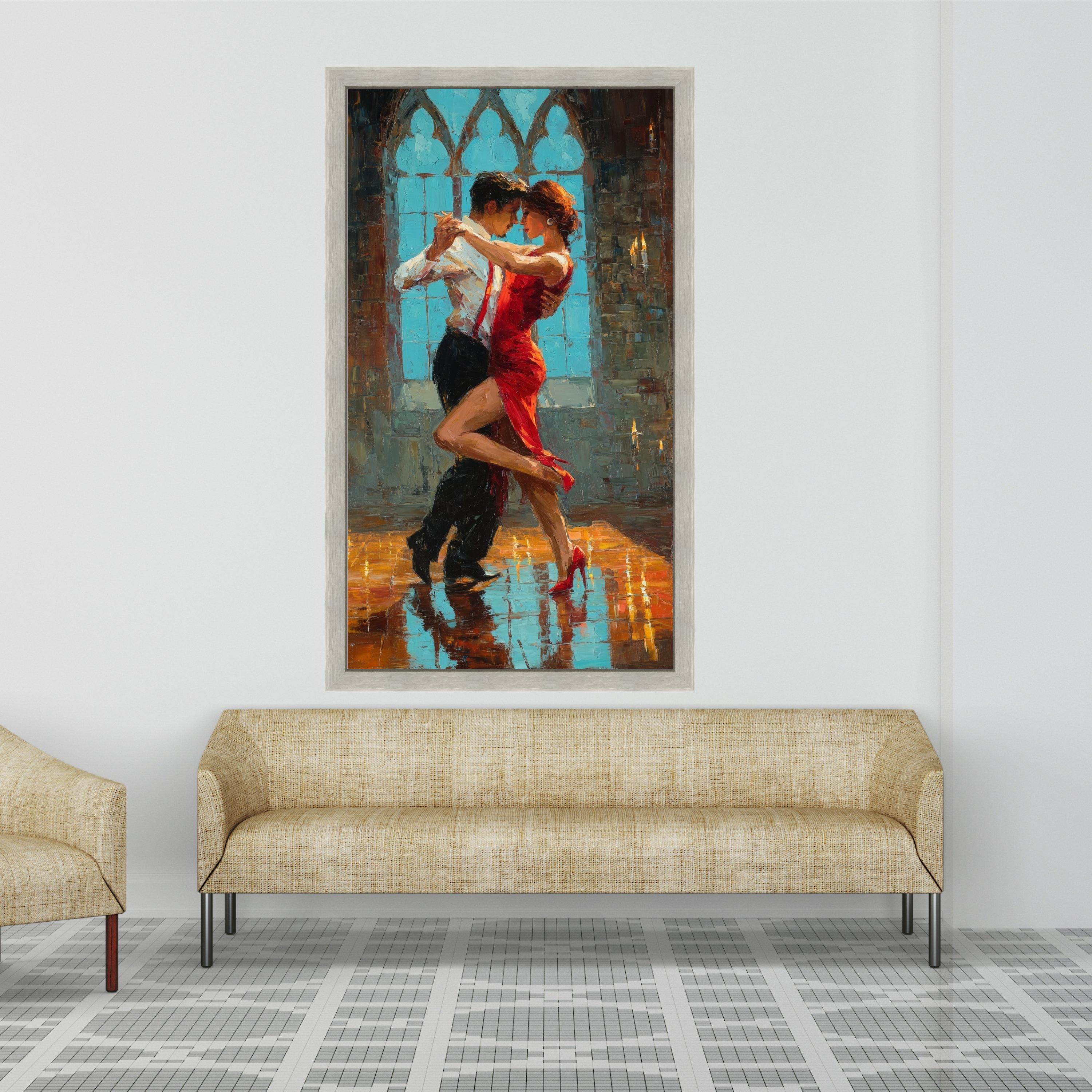 Passionate Tango Dance Couple, Romantic Red Dress Canvas, Ballroom Dancing Wall Art, Elegant Couple Canvas Art, Intimate Ready To Hang,
