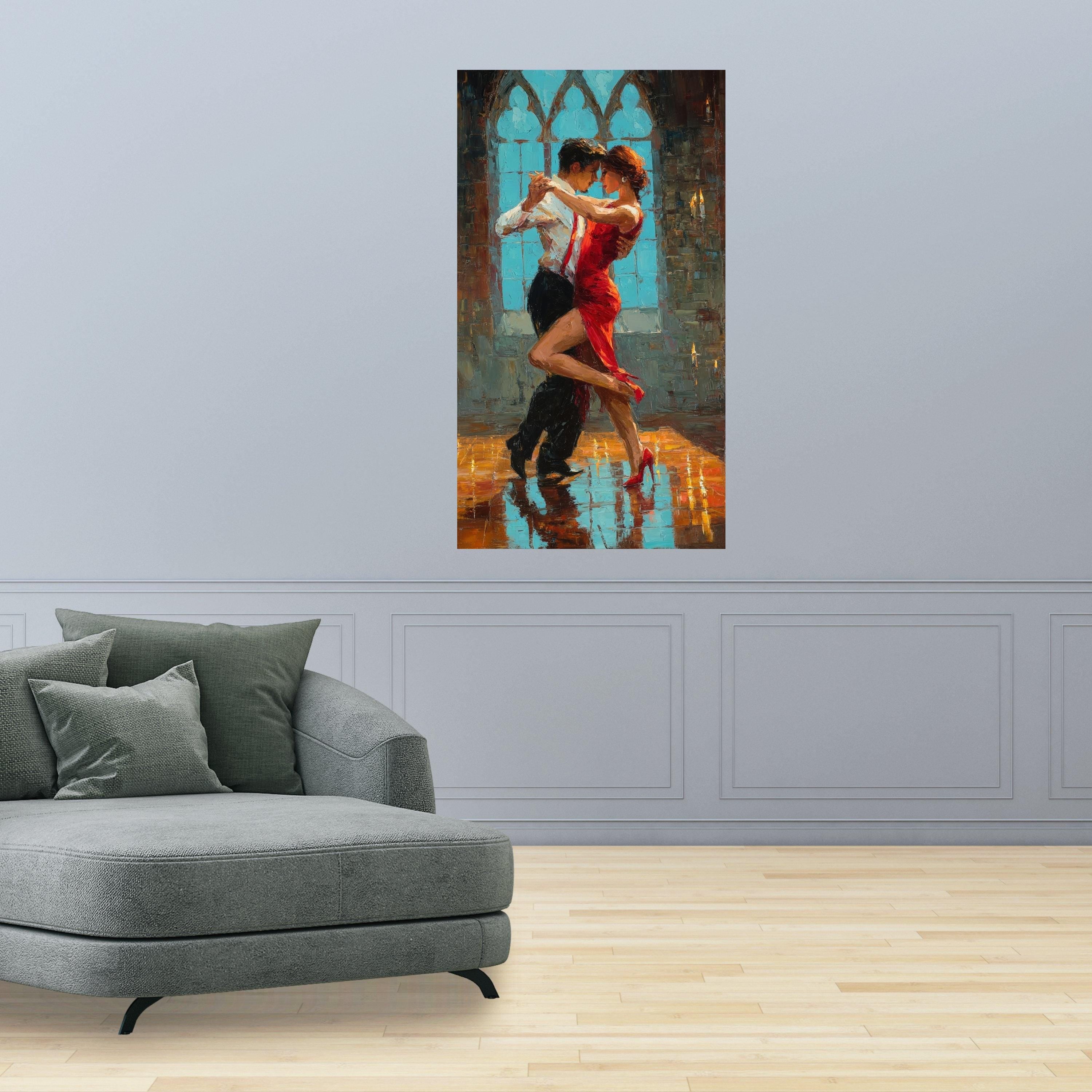 Passionate Tango Dance Couple, Romantic Red Dress Canvas, Ballroom Dancing Wall Art, Elegant Couple Canvas Art, Intimate Ready To Hang,