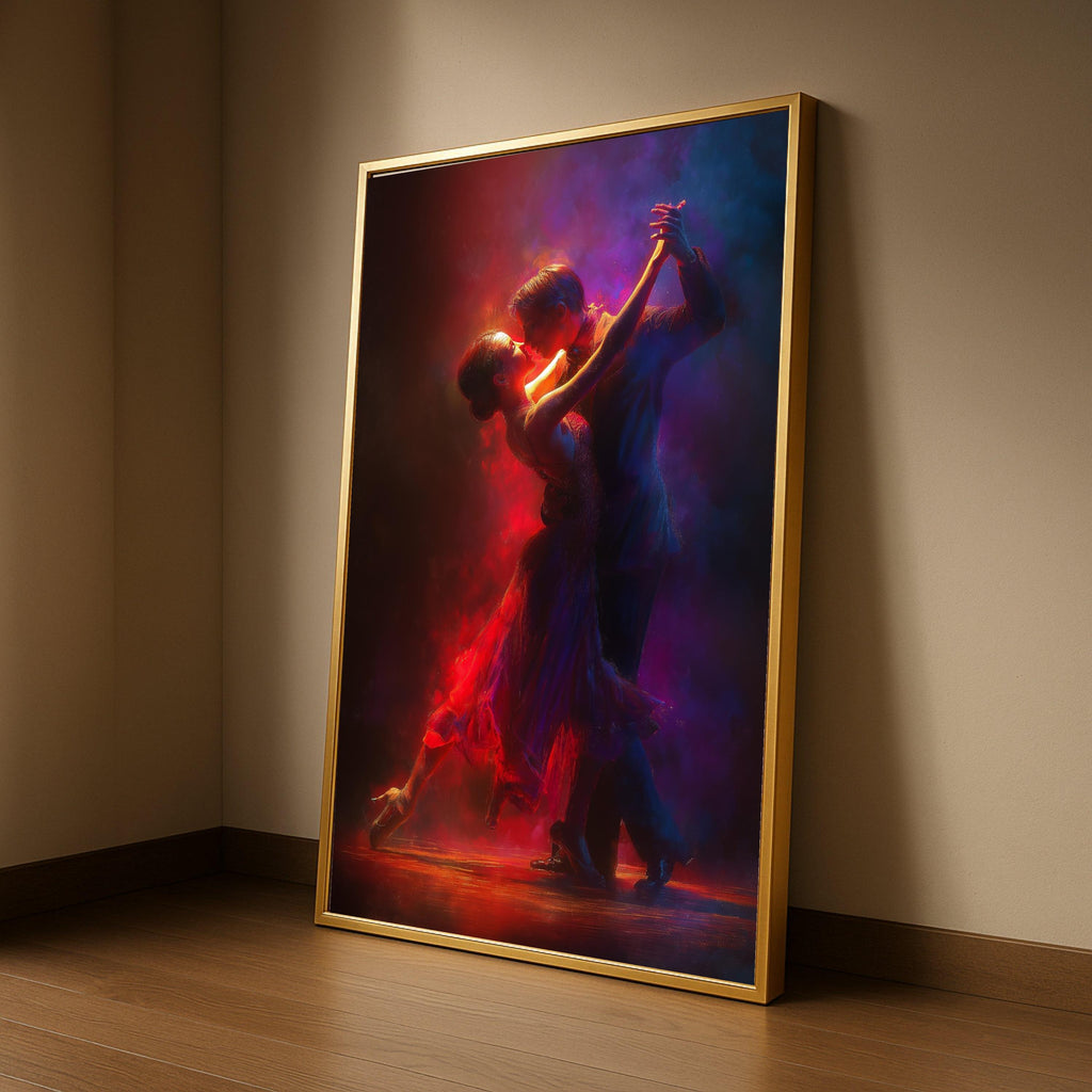 Passionate Dance Couple Canvas, Romantic Ballroom Art, Vibrant Red and Purple Canvas, Elegant Tango Wall Decor, Dance Floor Ready To Hang,