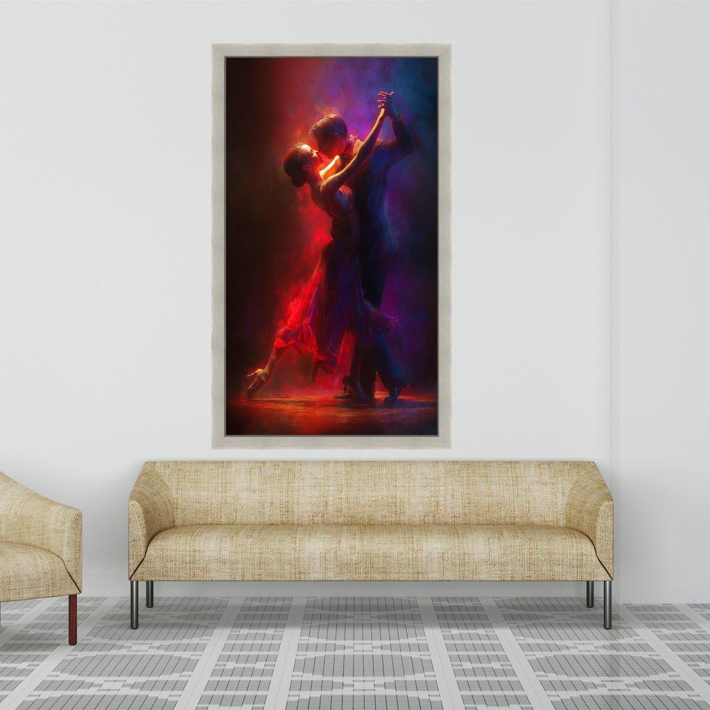 Passionate Dance Couple Canvas, Romantic Ballroom Art, Vibrant Red and Purple Canvas, Elegant Tango Wall Decor, Dance Floor Ready To Hang,
