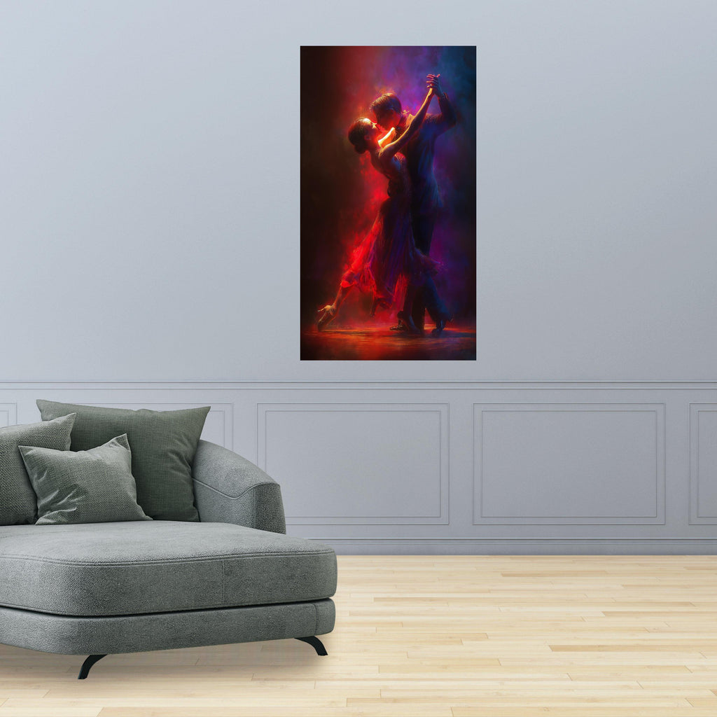 Passionate Dance Couple Canvas, Romantic Ballroom Art, Vibrant Red and Purple Canvas, Elegant Tango Wall Decor, Dance Floor Ready To Hang,