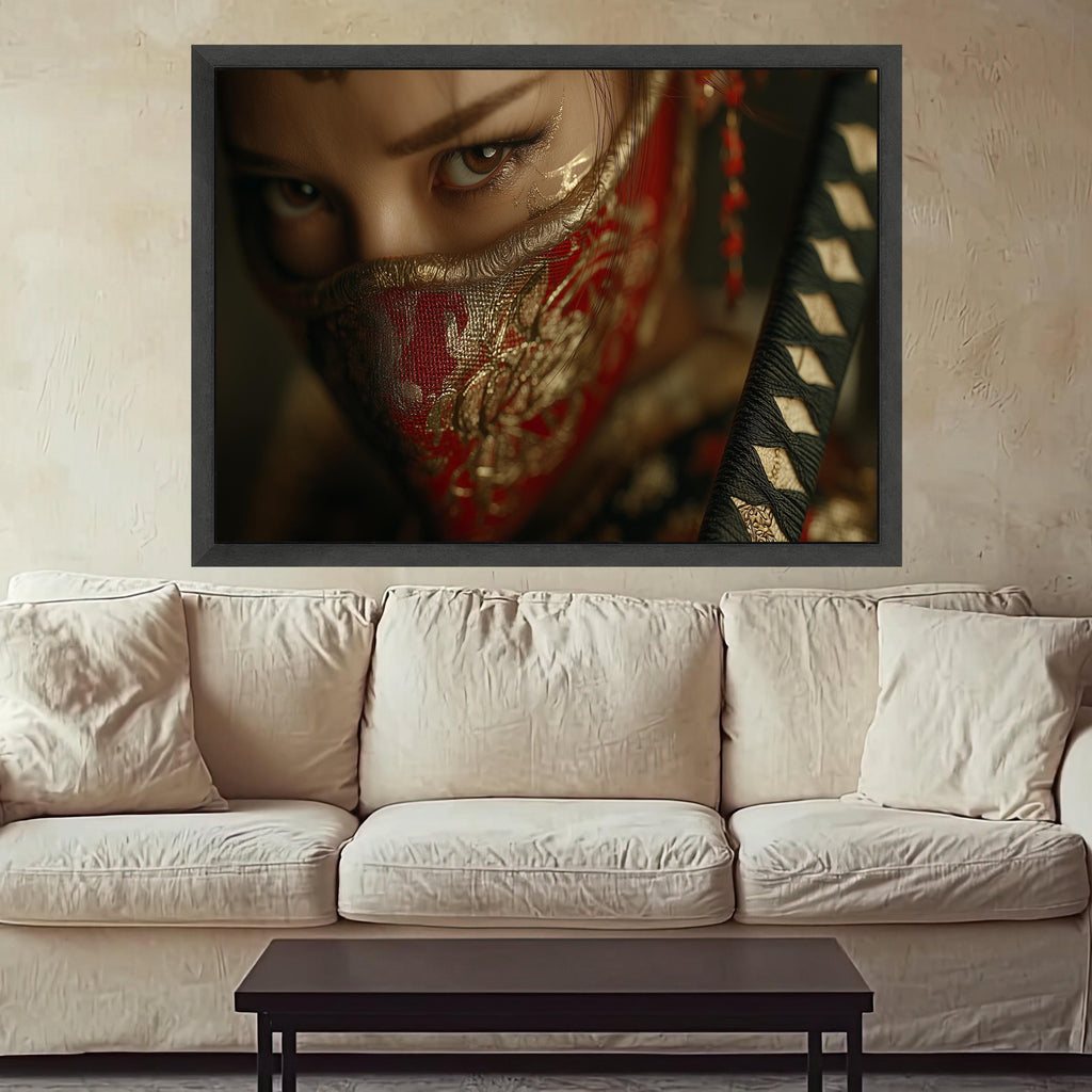 Intense Eyes Close Up, Large Framed Art, Intricate Red Mask, Canvas Wall Print, Ready to Hang Decoration Ready To Hang,